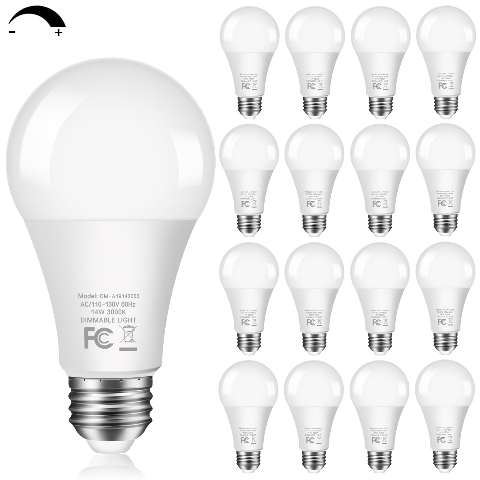 16-Pack Dimmable Light Bulbs - 100W Equivalent, A19 Led Bulbs 1500Lm, Warm White 3000K, No Flicker, E26 Base For Kitchen, Bedroo