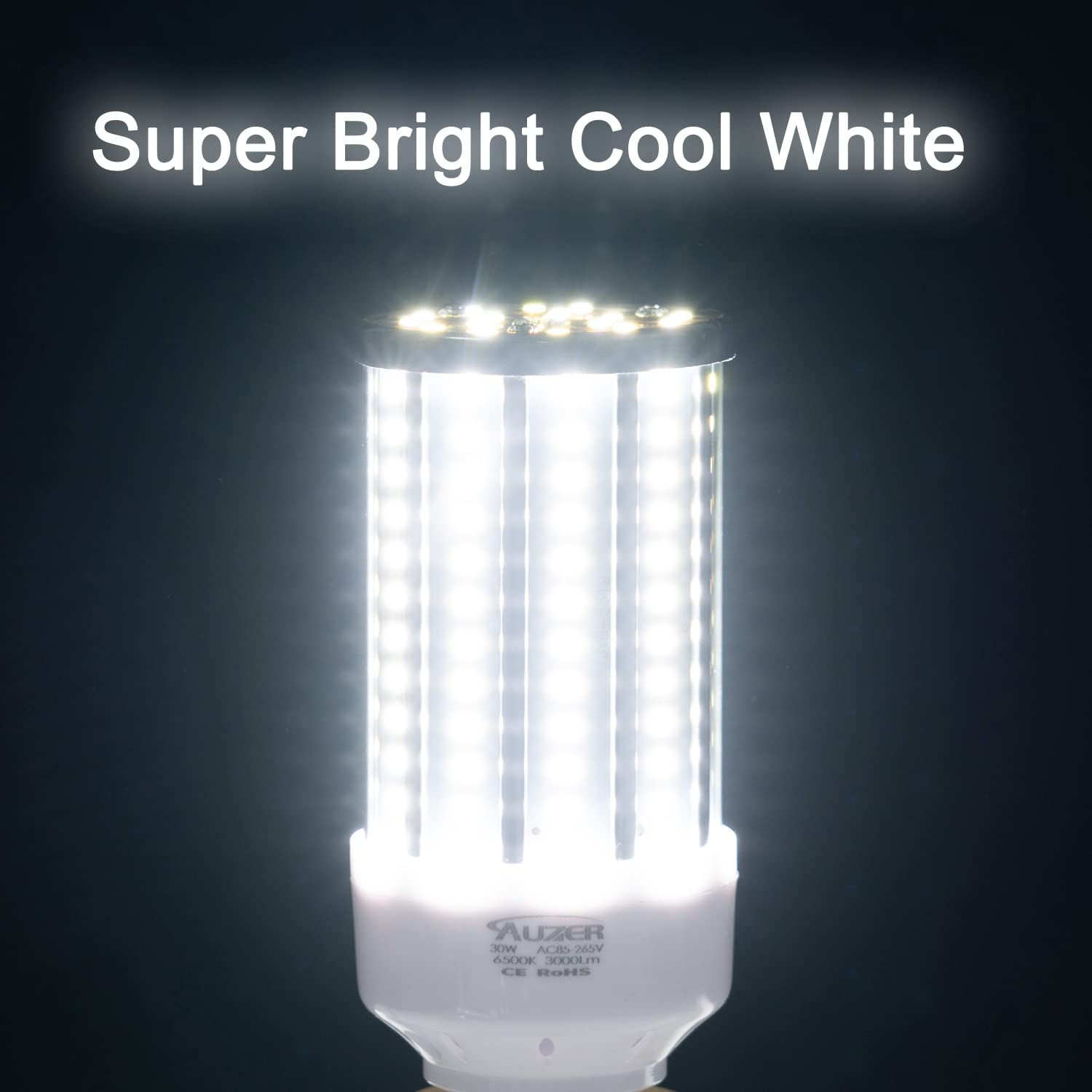 Auzer 2-Pack 30W LED Corn Light Bulb, 200W Equivalent, Cool White, E26 Base, 6500K Daylight, for Garage, Warehouse, Garden