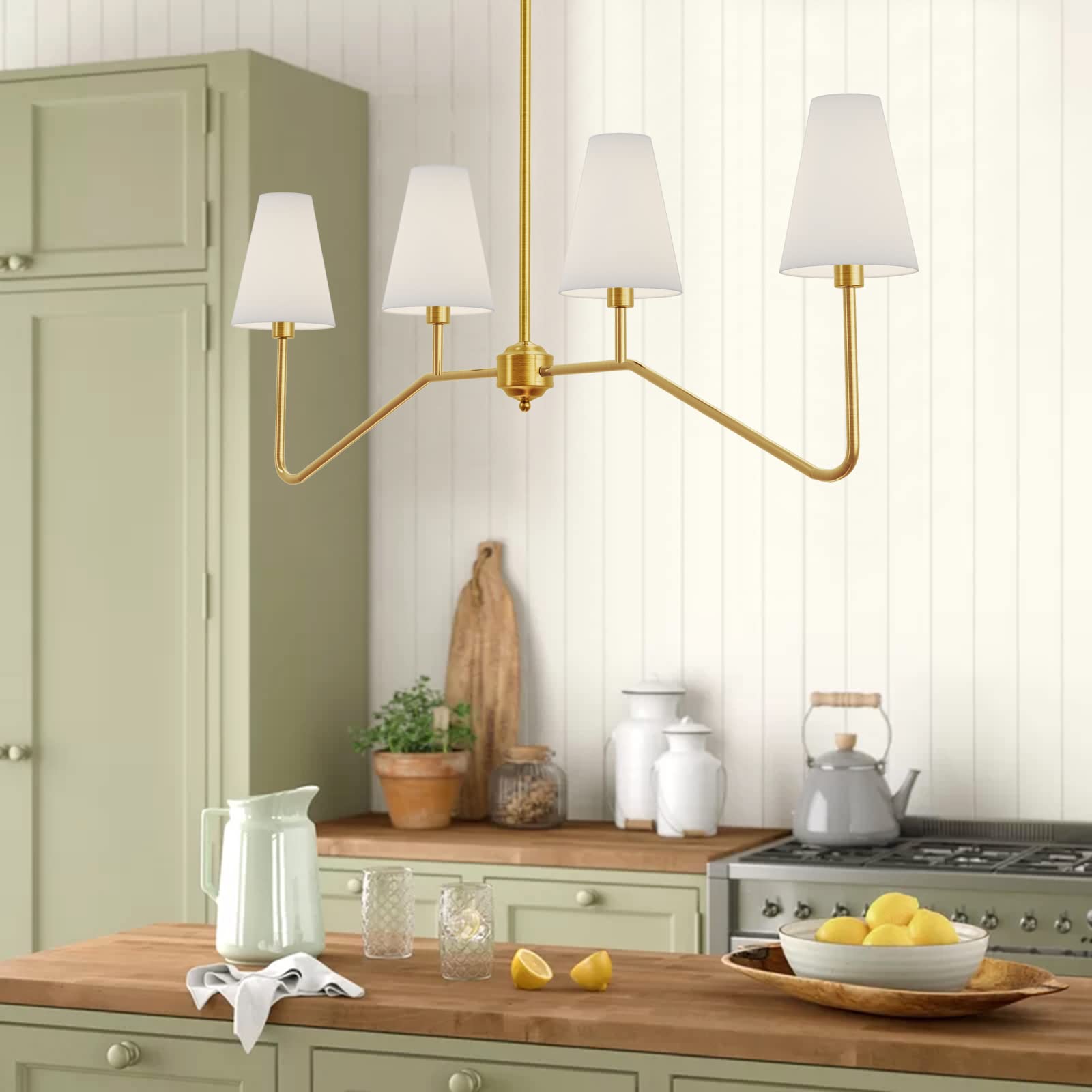 Electro Bp 47&quot; W 4-Light Linear Chandelier, Gold With White Shades, Kitchen Island Lighting