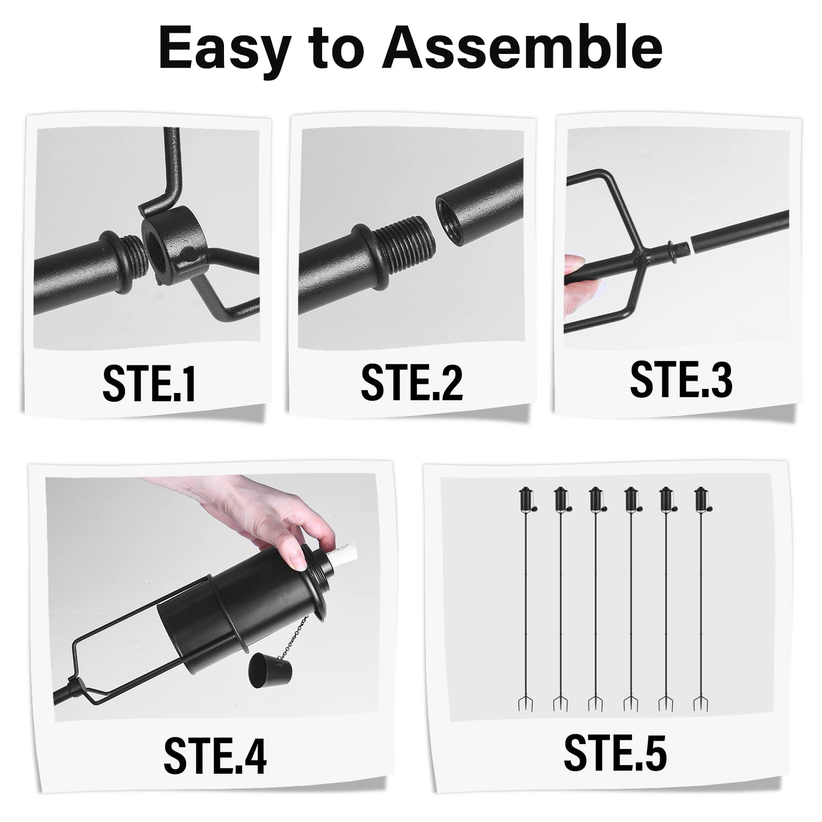 Snogswog 6 Pack Metal Garden Torches - 59 Inch Citronella Outdoor Decor With Grounded Stake