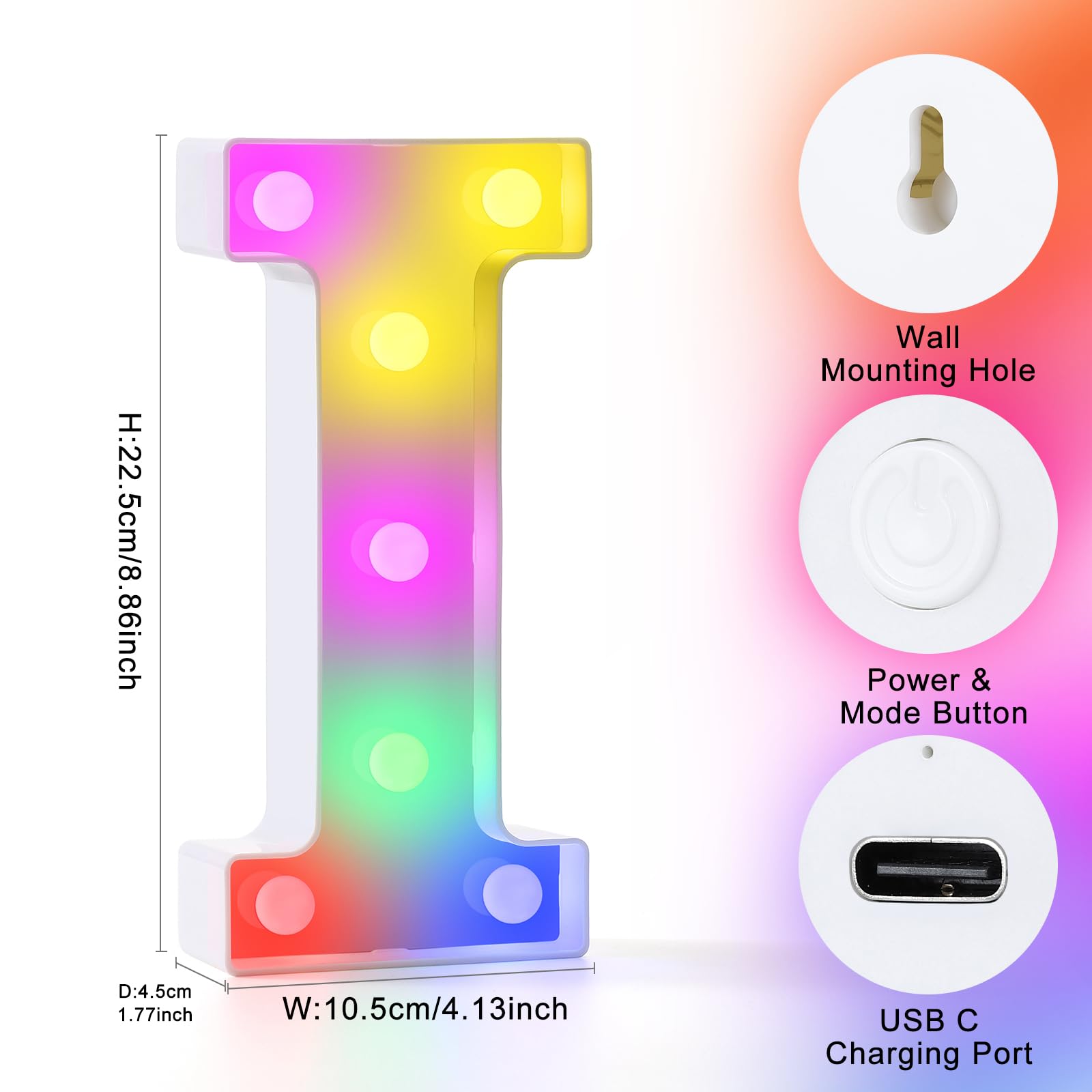 Mooncow Rechargeable Light Up Letters Colorful Marquee Letters With Remote Gift Wrap Gifts Bedroom Home Bar Party Decor (I)