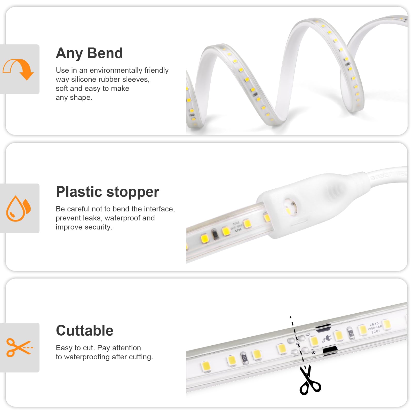 Aimengte 16.4Ft Waterproof Led Strip Lights, 600 Leds, Cool White For Indoor & Outdoor Decor