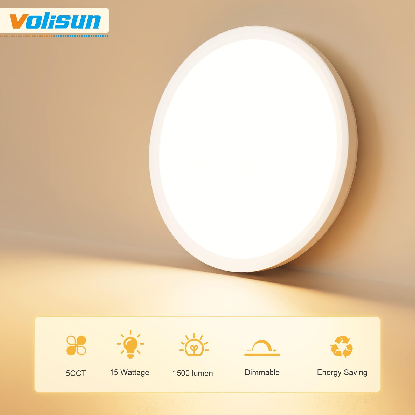 VOLISUN 8-Pack LED Flush Mount Ceiling Light, 15W Dimmable, 7 Inch, 3000K-6500K Selectable, White, Model 21417ZM