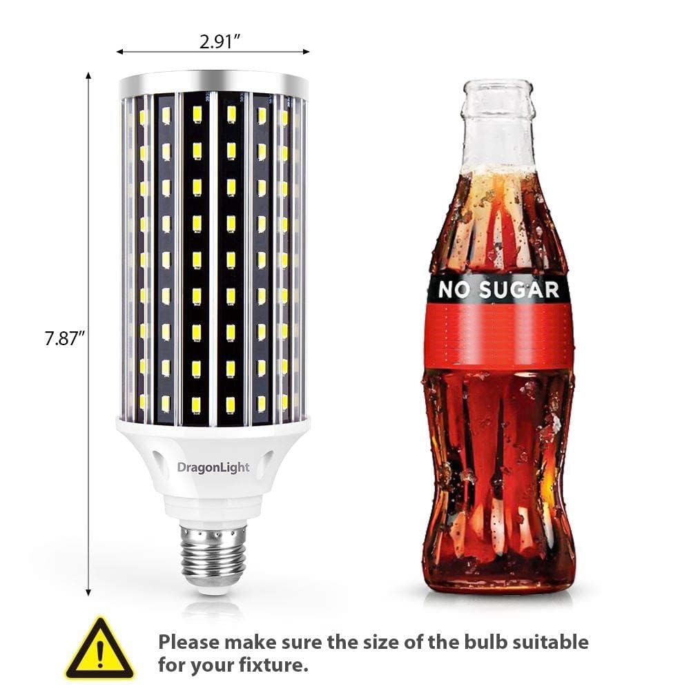 DragonLight 50W LED Corn Light Bulbs - 400W Equivalent, 3000K Warm White, E26/E39 Base, 5,500 Lumens, Pack of 2