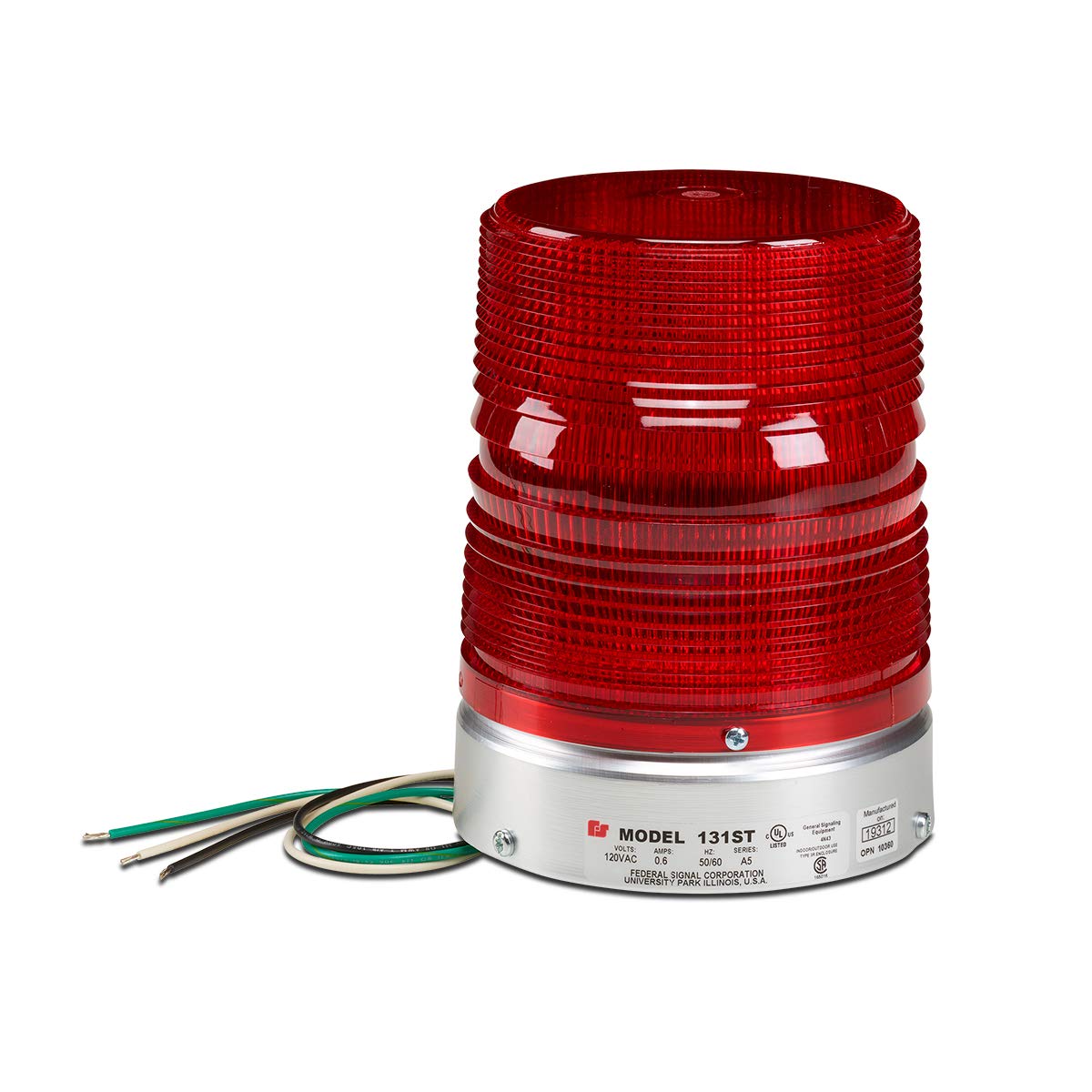 Federal Signal 131ST-120R Starfire Strobe Warning Light, Single Flash, 1/2 NPT Pipe Mount, 120 VAC, Red