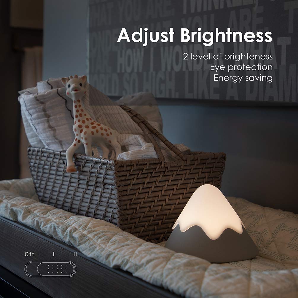 DesignNest Baby Night Light - Snow Mountain, Dimmable, Rechargeable, Soft Silicone, Small, Gray