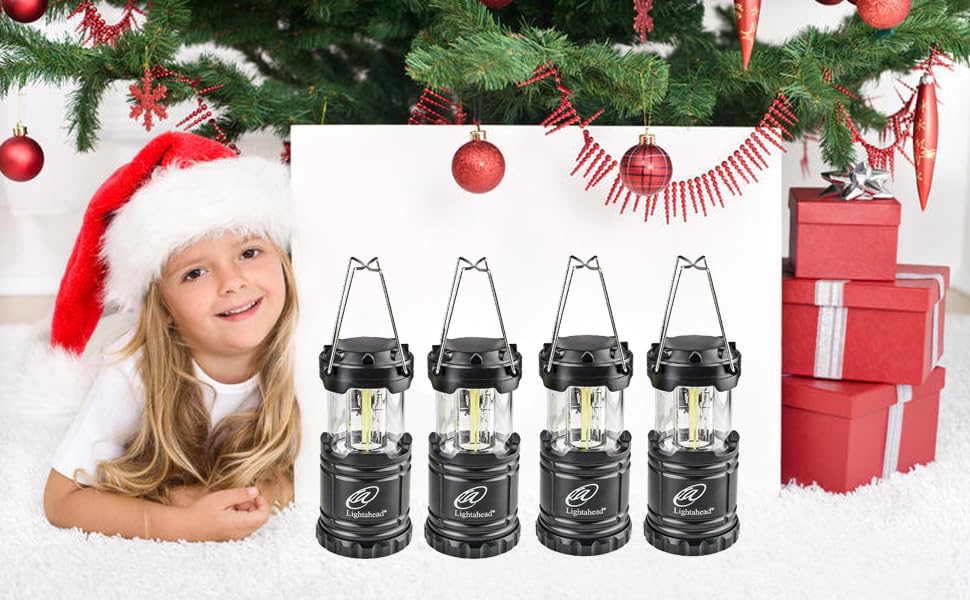 Lightahead Portable Outdoor LED Camping Lantern Set of 4, Collapsible, Black, Model LA-4S7031-NOBAT