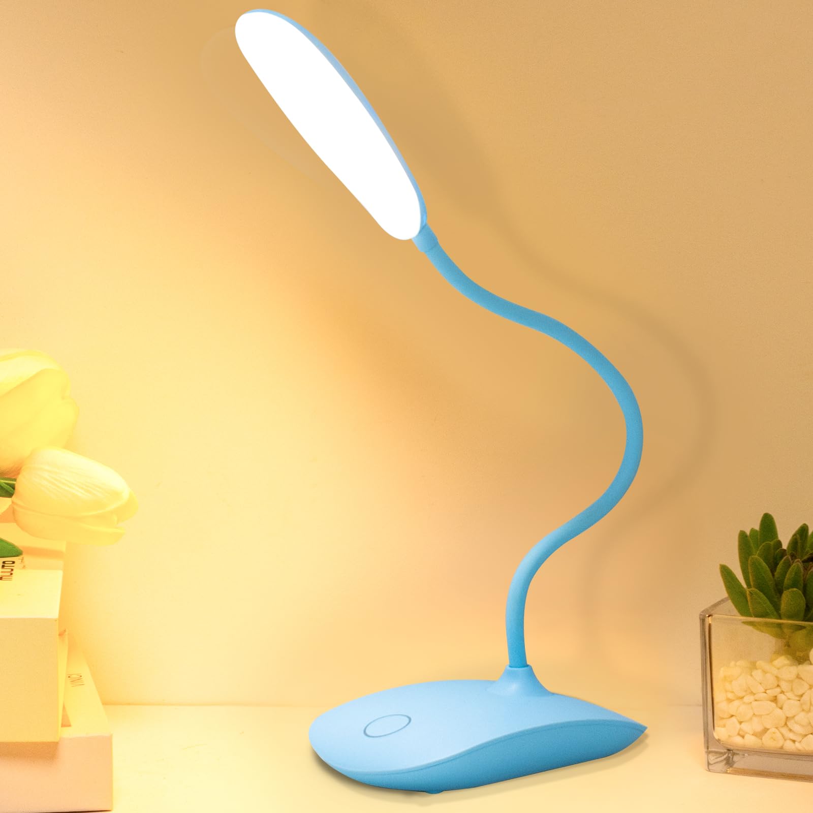 TNNOP Battery Powered Desk Lamp, Portable Lamps Rechargeable 3 Color Modes Touch Control Stepless Dimming, Wireless Desk Lamp wi
