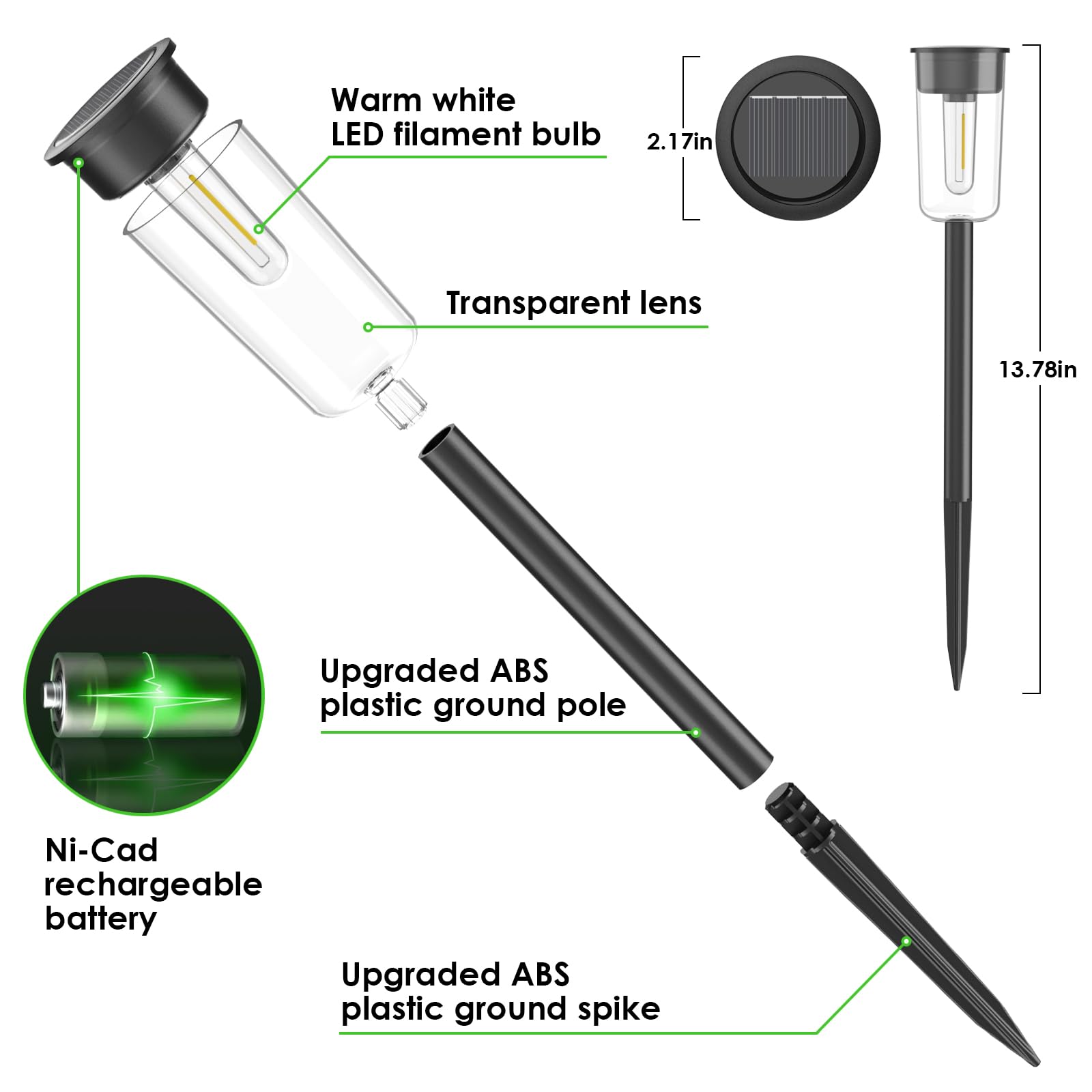 Visflair Solar Pathway Lights 8 Pack - Waterproof Warm White Garden Stake Lights For Outdoor Decor