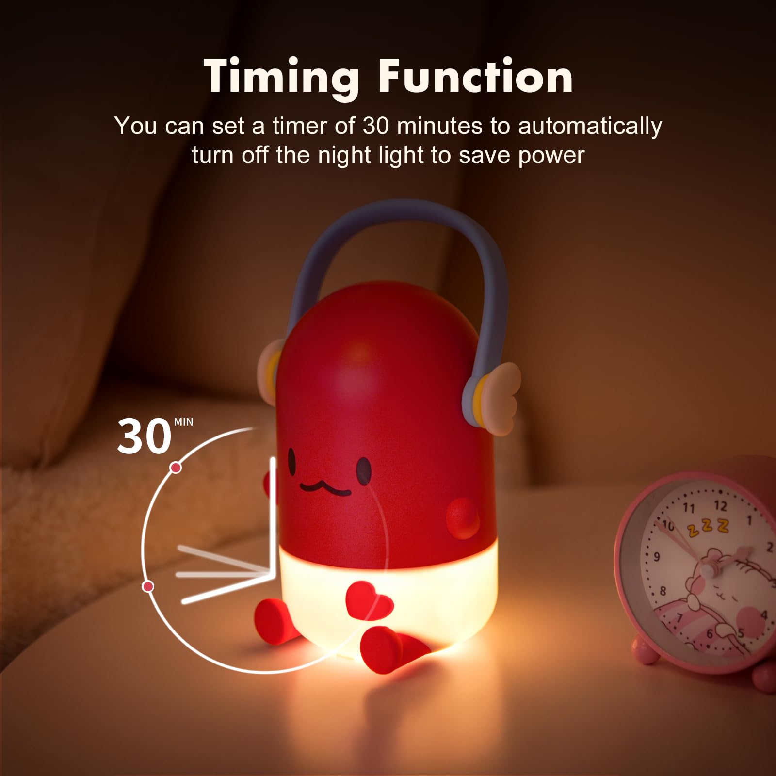 ICARER FAMILY Night Light, Rechargeable LED Lamp for Kids, Red, Model: Night Light, Perfect for Bedrooms and Gifts