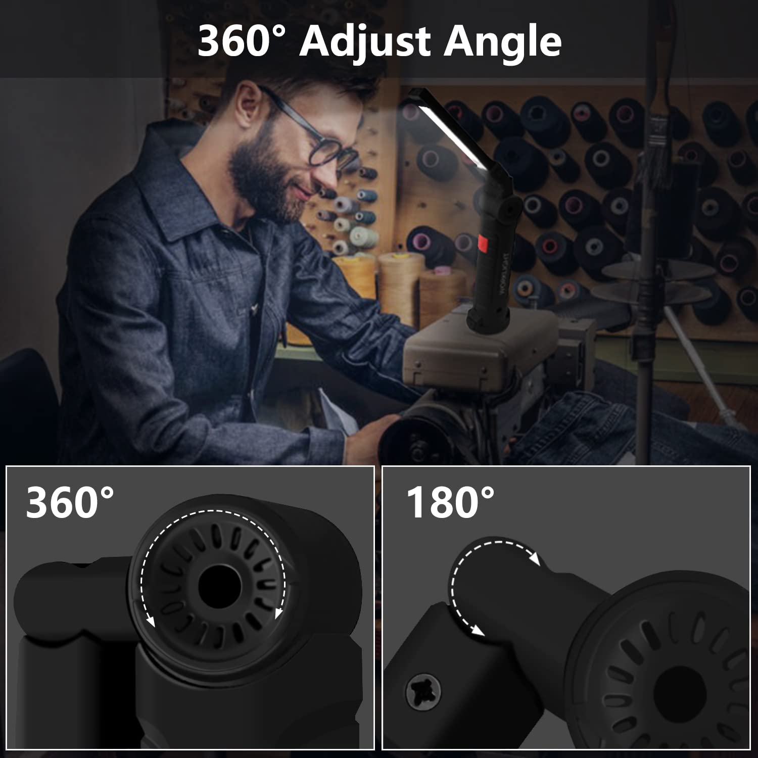 Working Light Portable, Rechargeable Work Lights With Magnetic Base Hanging Hook,360° Rotate 5 Modes,Cob Led 800 Lumens Foldable Inspection Light For Car Repair, Grill And Outdoor Use(2Pack)