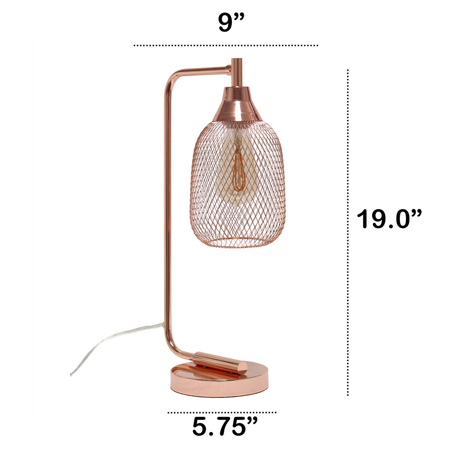 LALIA HOME Industrial Office Desk Lamp, Metal, Rose Gold, Wired Mesh Shade, Model LHD-2000-RG