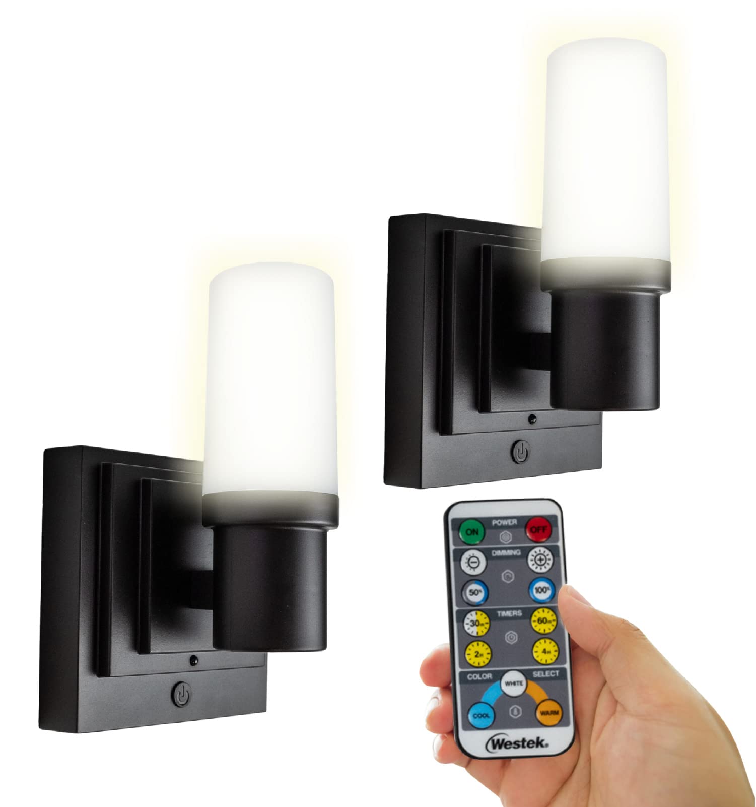 Westek Battery Operated Wall Sconce, 160 Lumens, Remote Control, Matte Black Finish, 2 Pack, Model BL-SCDF-MB2