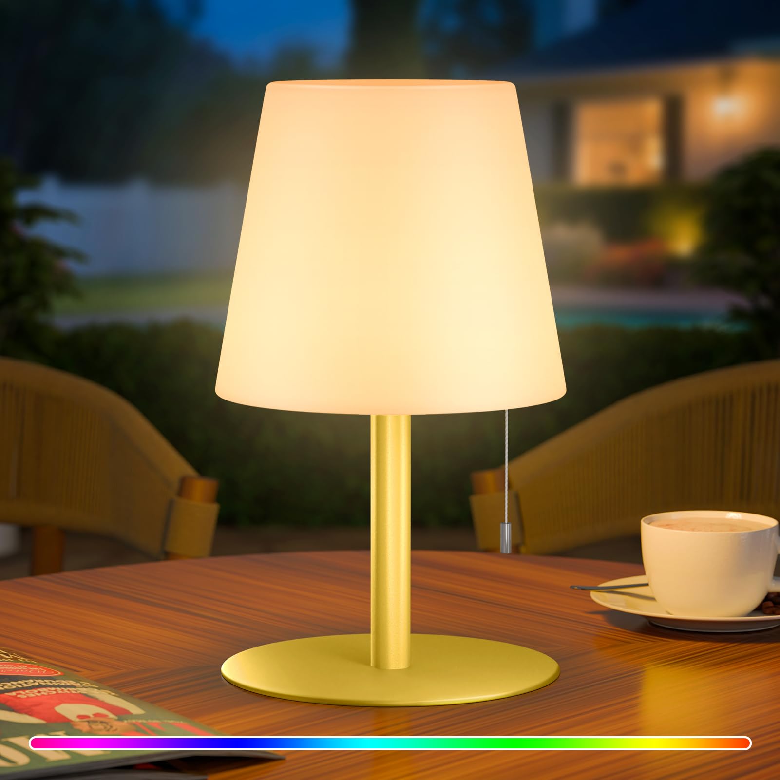 uuffoo Shower Lamp Waterproof Warm White & RGB Shower Light Dimmable LED Rechargeable Table Lamp Cordless Outdoor Lamps Portable for Indoor Outdoor Bathroom Home Patio H9.8in D6.3in (Gold)