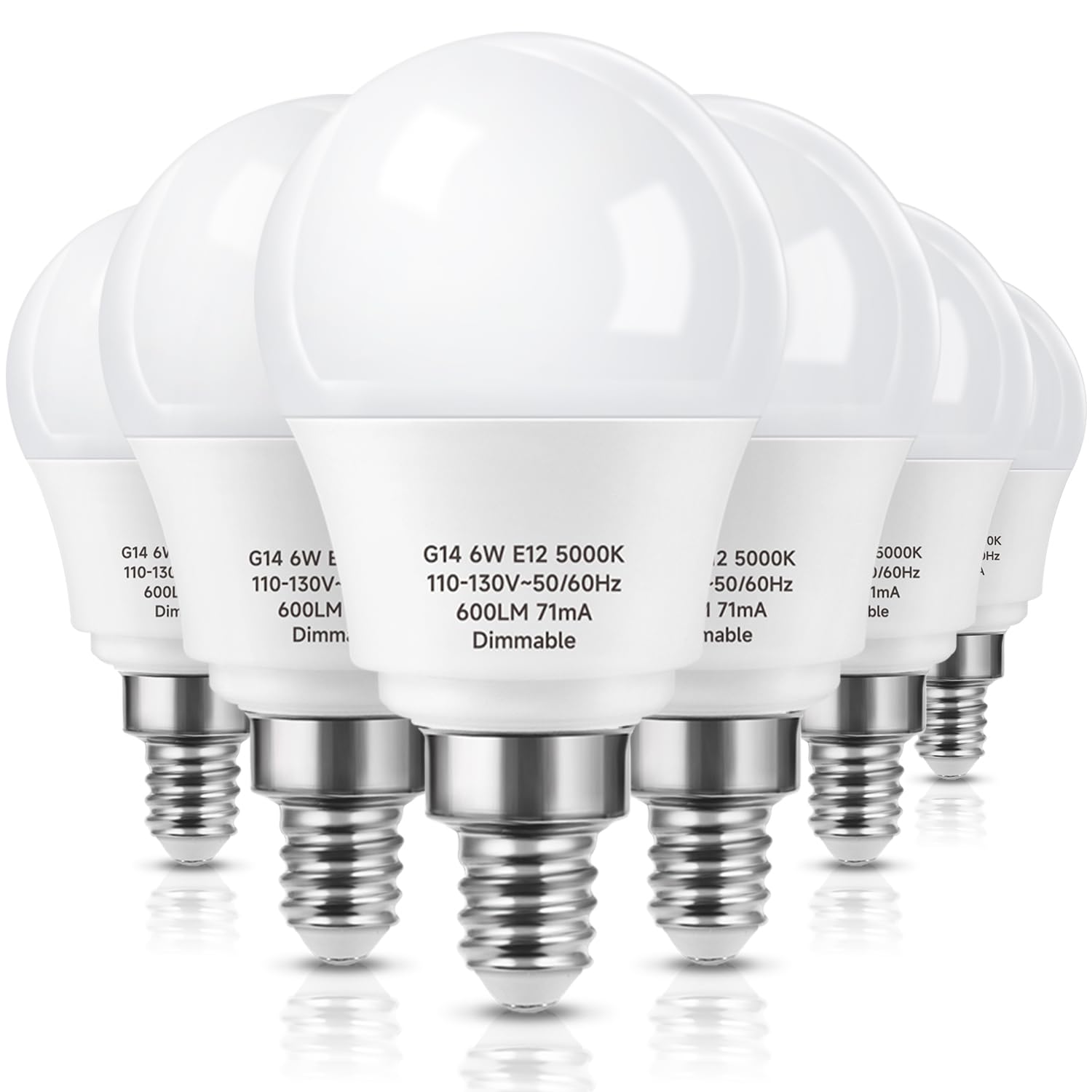Prosperbiz E12 Dimmable Led Light Bulbs 6W (60W Equivalent), Daylight White 5000K,