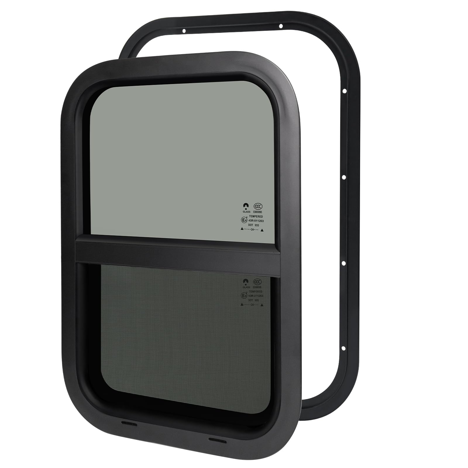 NOVINO RV Windows Replacement for Cargo Trailer, 15inW x 22inH, Vertical Sliding, Black, Model NRW-004, Fits 15/16in or 1-3/8in