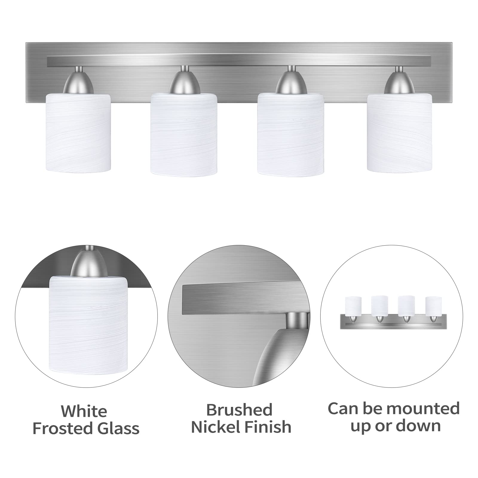 PARTPHONER 4-Light Bathroom Vanity Light Fixture, Brushed Nickel, Includes Bath Set, Model 5934e7e3