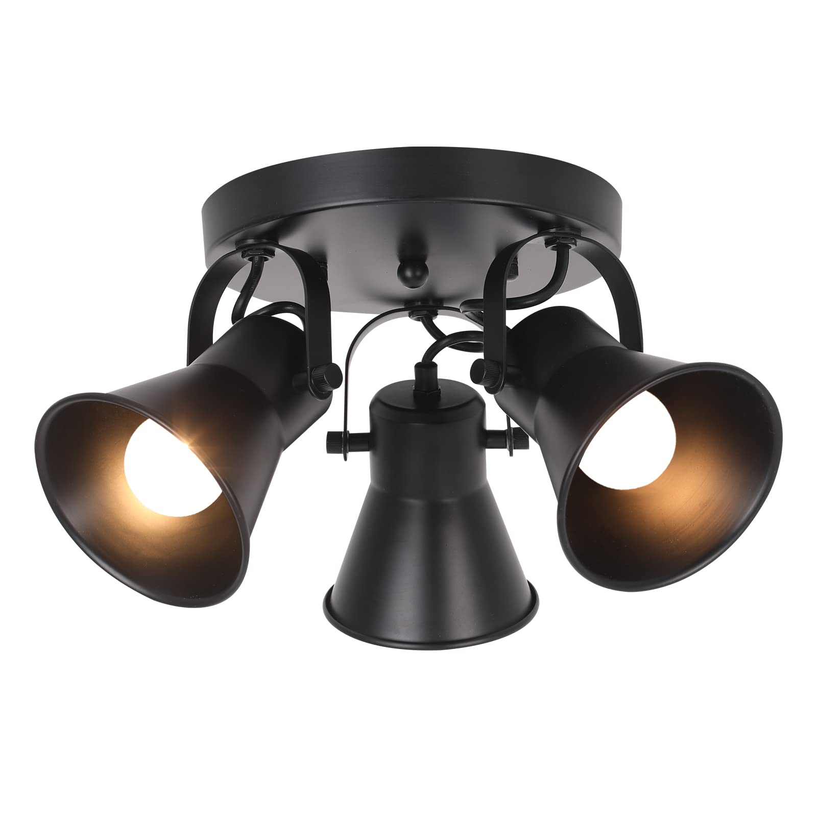 Seeblen 3-Light Industrial Track Lighting, Adjustable Round Kitchen Ceiling Light, Morden Black Flush Mount Directional Light Fo