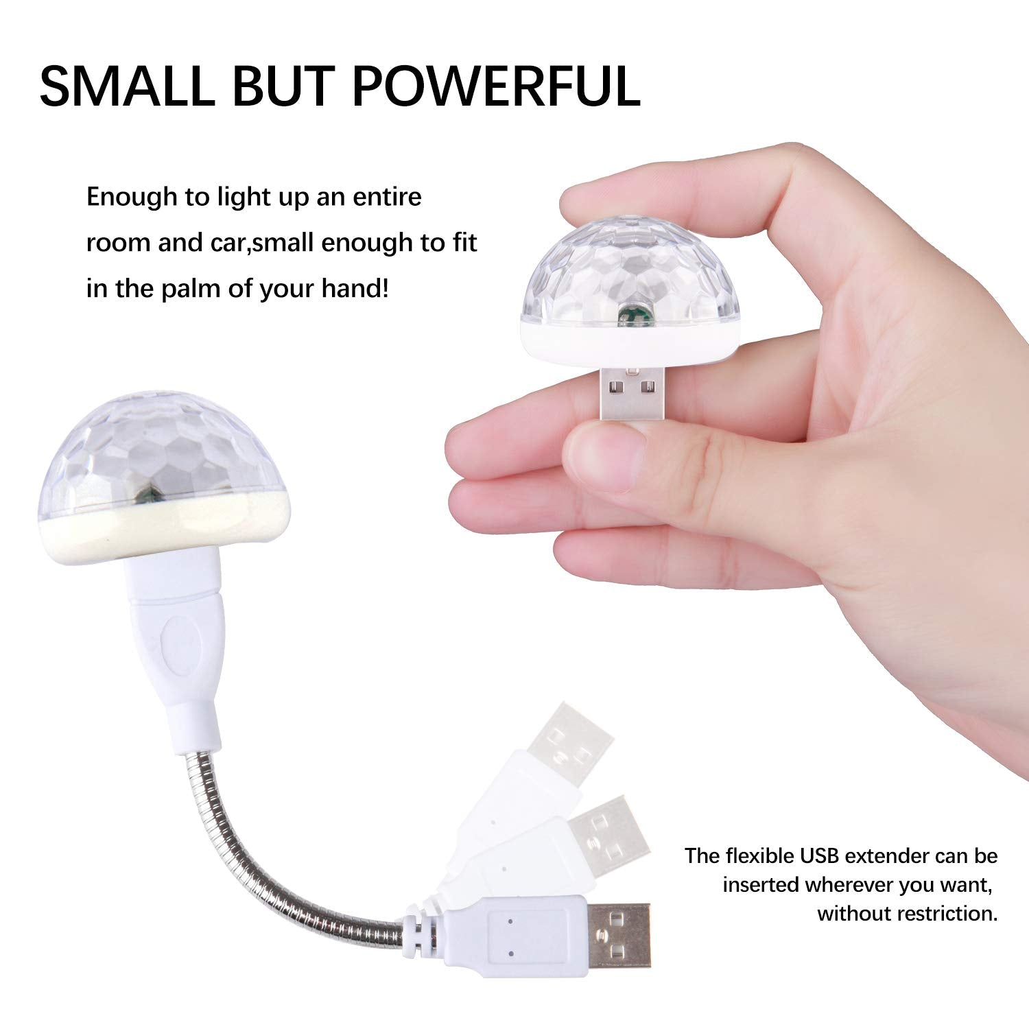 Usb Mini Disco Light With Flexible Usb Extender, 3Packs, Sound Activated Party Lights Dj Disco Ball Stage Lights-Multi Colors Le