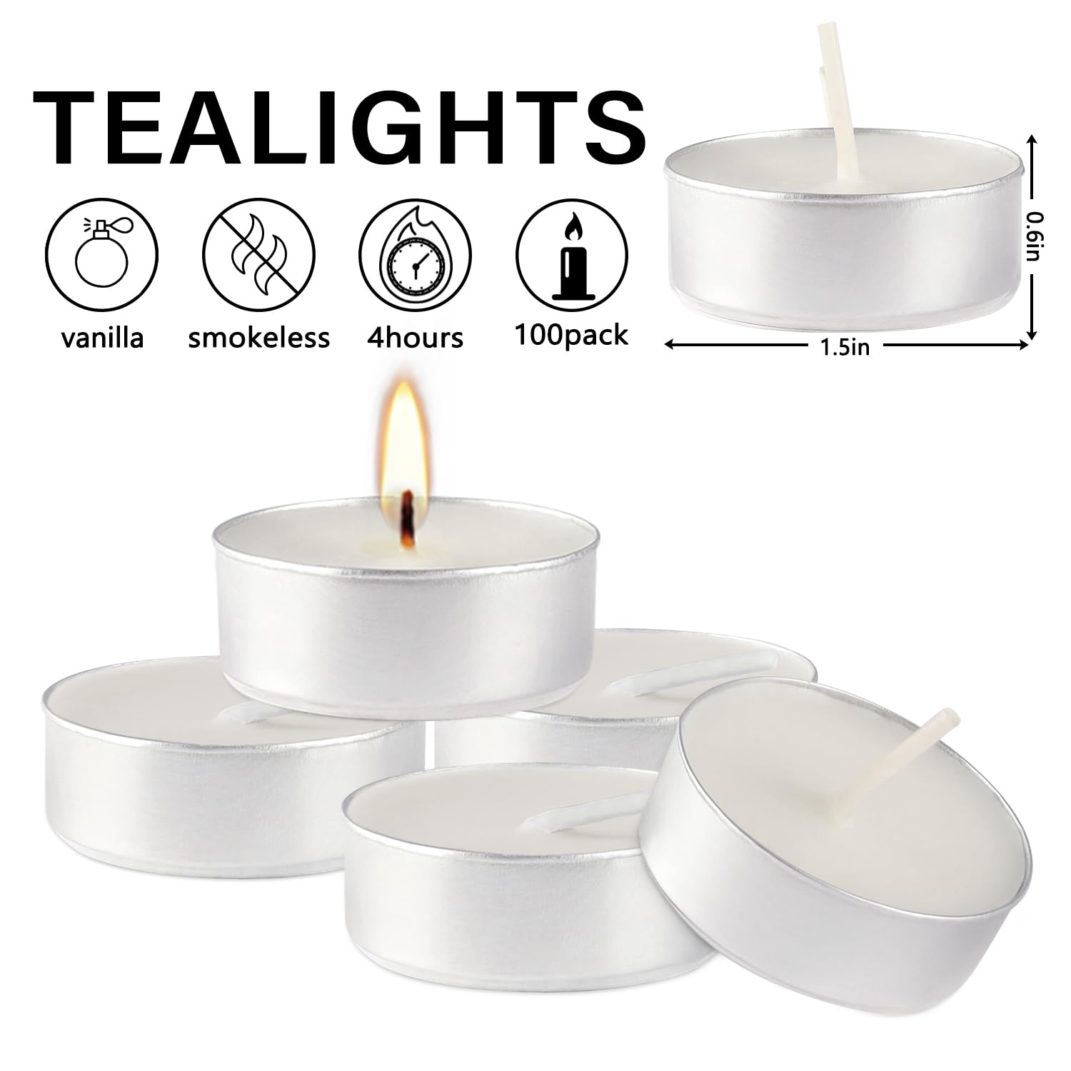 White Scented Tealight Candles - 100 Pack Votive Candles Bulk - Vanilla Fragrance Tea Light Candle Gift Set for Holiday, Wedding