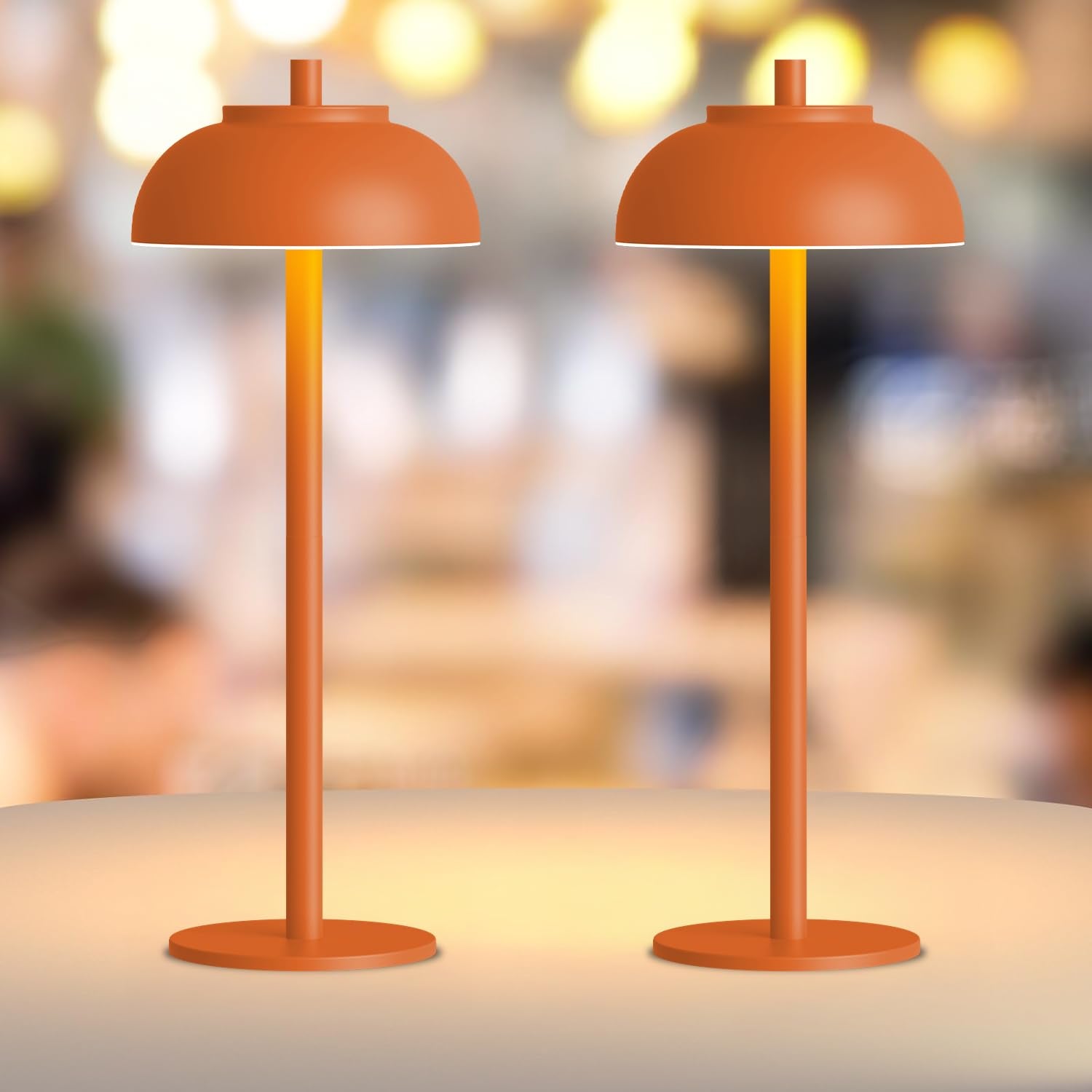 Moragin Orange Table Lamp Set of 2, Rechargeable, IP65 Waterproof, Touch Control & Dimmable, Metal, Model: Moragin-pingdi