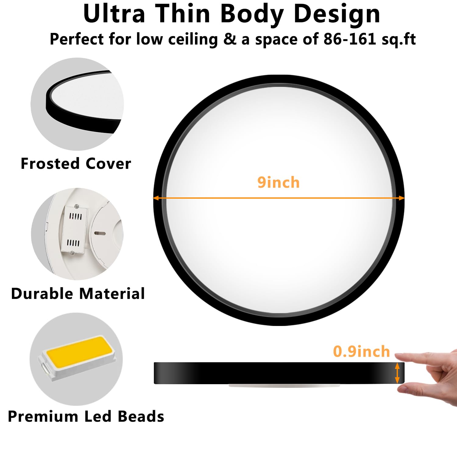 Led Flush Mount Ceiling Light Fixture, 9Inch Modern Black Light, 18W 5000K, Low Profile Slim Flat Surface Lights For Bedroom Kitchen Hallway Laundry Stairwell Basement Closet