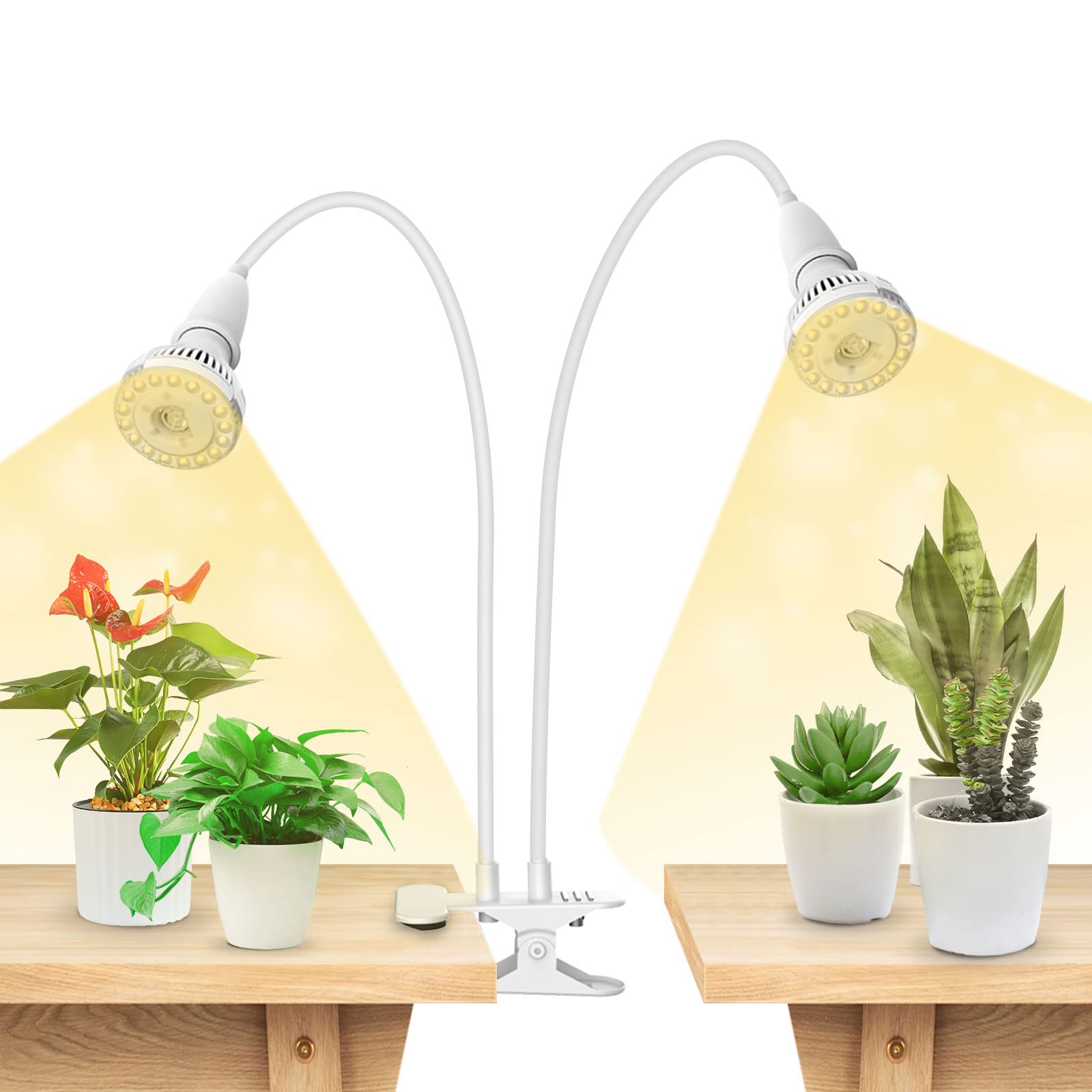 SANSI LED Grow Light, 300W Full Spectrum, Clip-on Gooseneck, Ceramic, 1 Count, White, Model 01-03-001-011022
