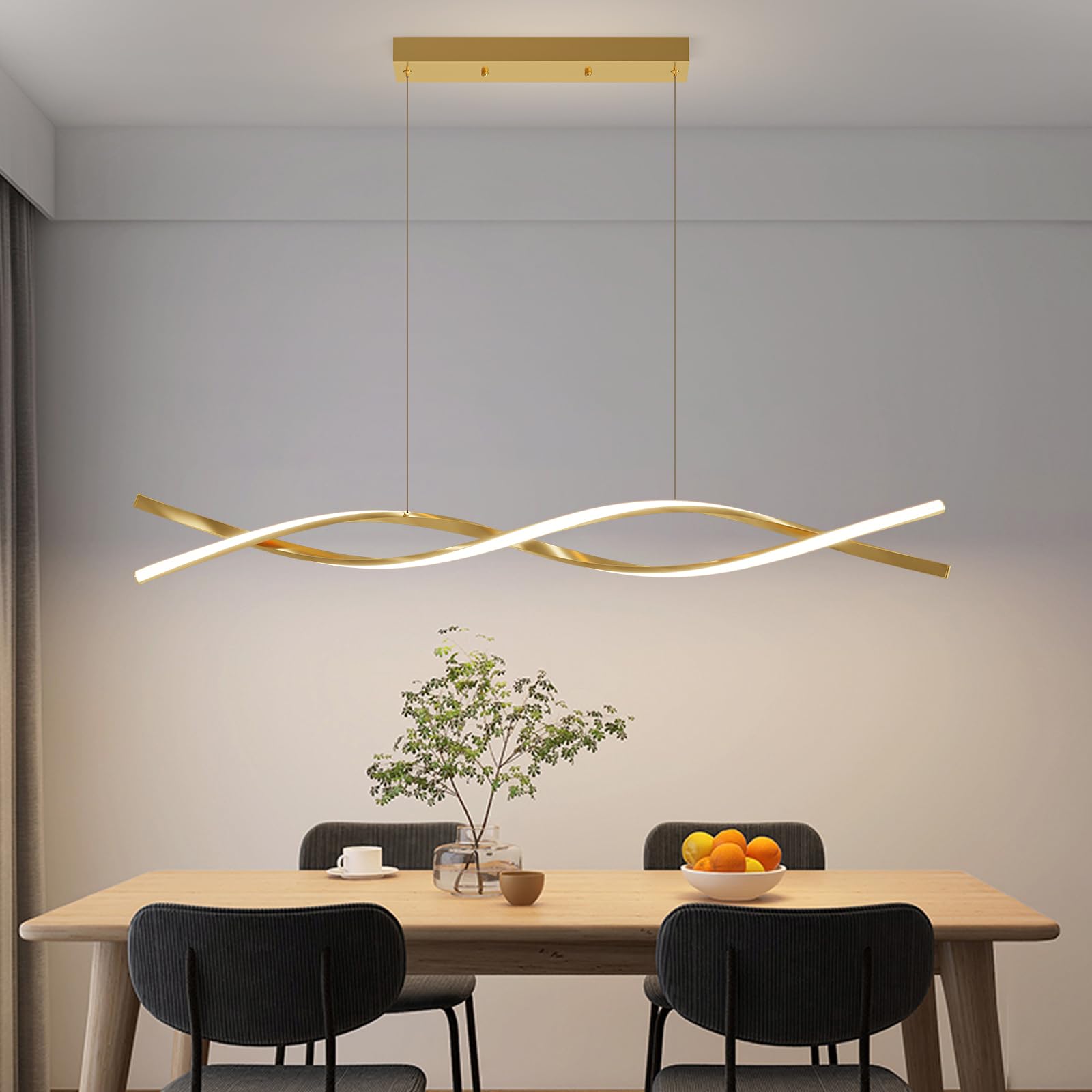 Modern Ceiling Pendant Light  with Remote Control Dimmable 3 Color Mode & Brightness Ceiling Lamp  Anti-Flicker Dining Light Fixture for Kitchen  Dining Room (Gold  39IN)