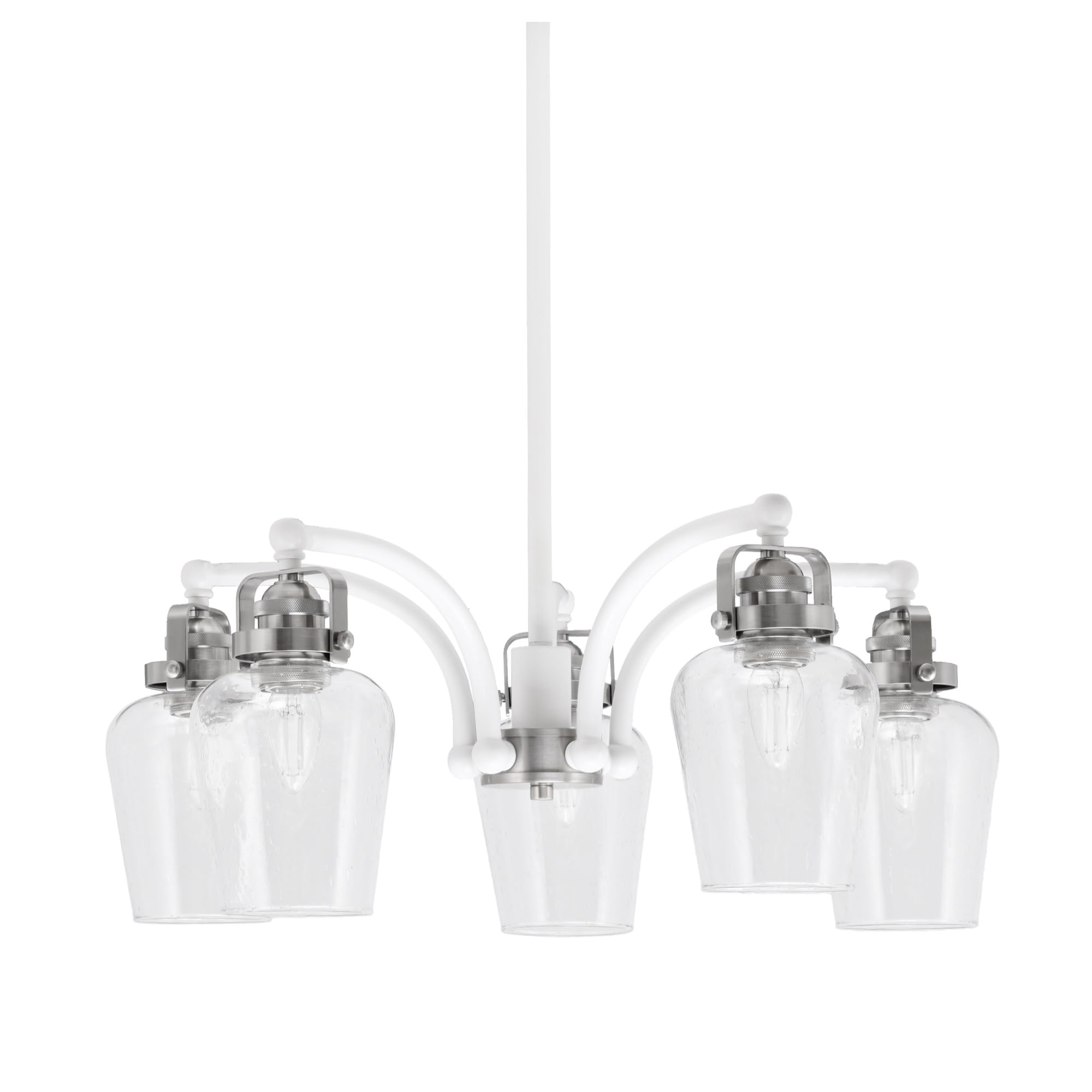 Easton Downlight, 5 Light, Chandelier Shown In White & Brushed Nickel Finish With 5&quot; Clear Bubble Glass