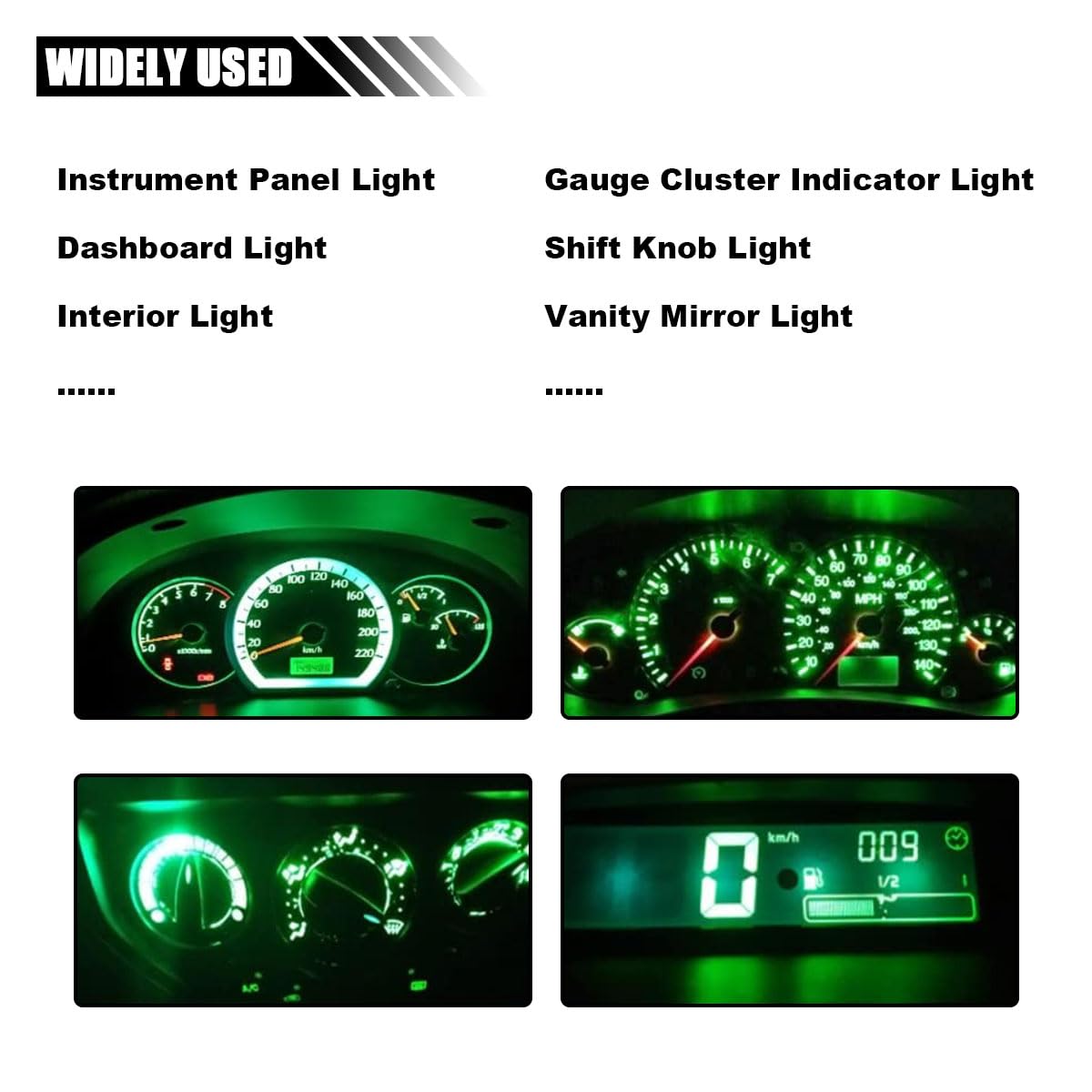 JOYCOURT Dash Instrument LED Light Bulbs, 10PCS T10 194 168, Green, Plastic, for Car Interior Replacement, Gauge Cluster Lighting