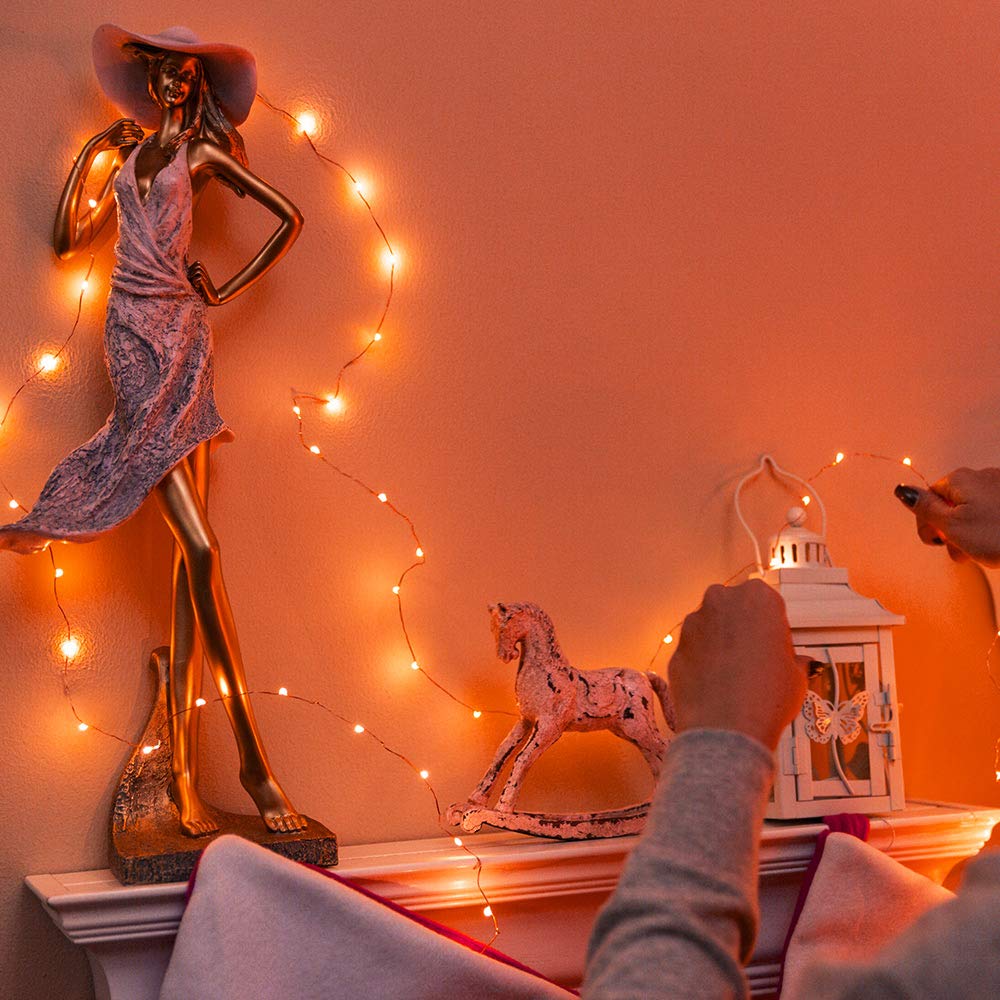 Joomer Orange Battery Halloween Fairy Lights, 2 Pack 16.4Ft 50 Led 2 Modes Twinkle String Lights For Indoor Outdoor Halloween De