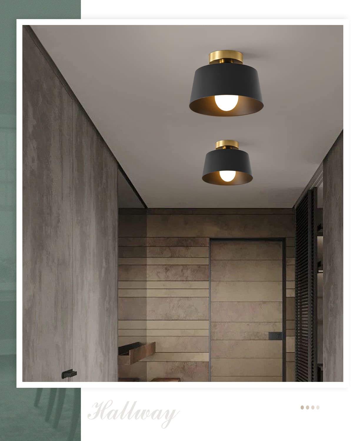 Lhlyclx Modern Ceiling Light Fixture, 3 Pack Black With Gold Plate, Matte Black Shade, Semi Flush Mount