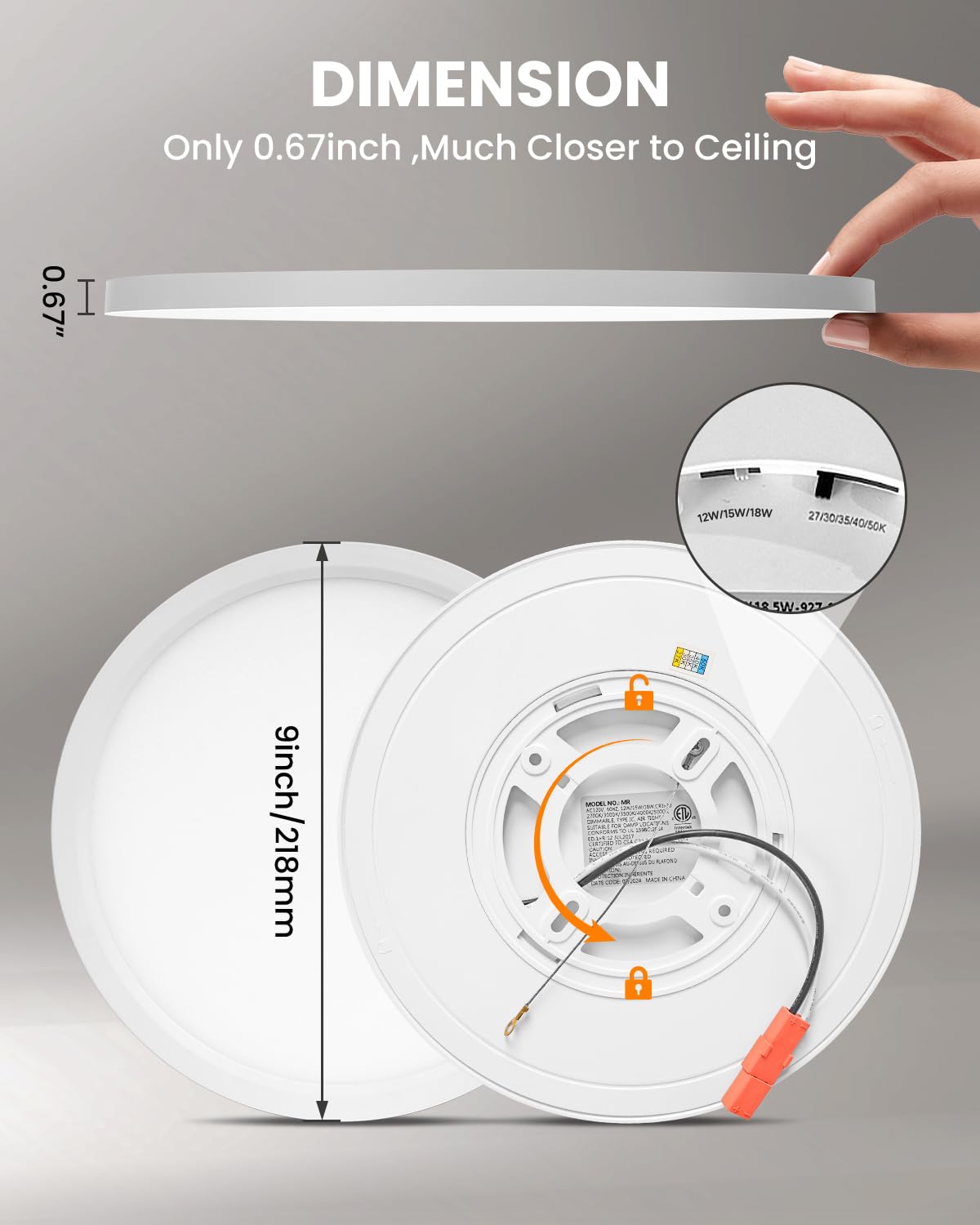 Wembanma Flush Mount Led Ceiling Light - 9 Inch 18W, 0.67 Inch Super Slim Round Led Lights, 2000Lm 5Cct Selectable And Dimmable
