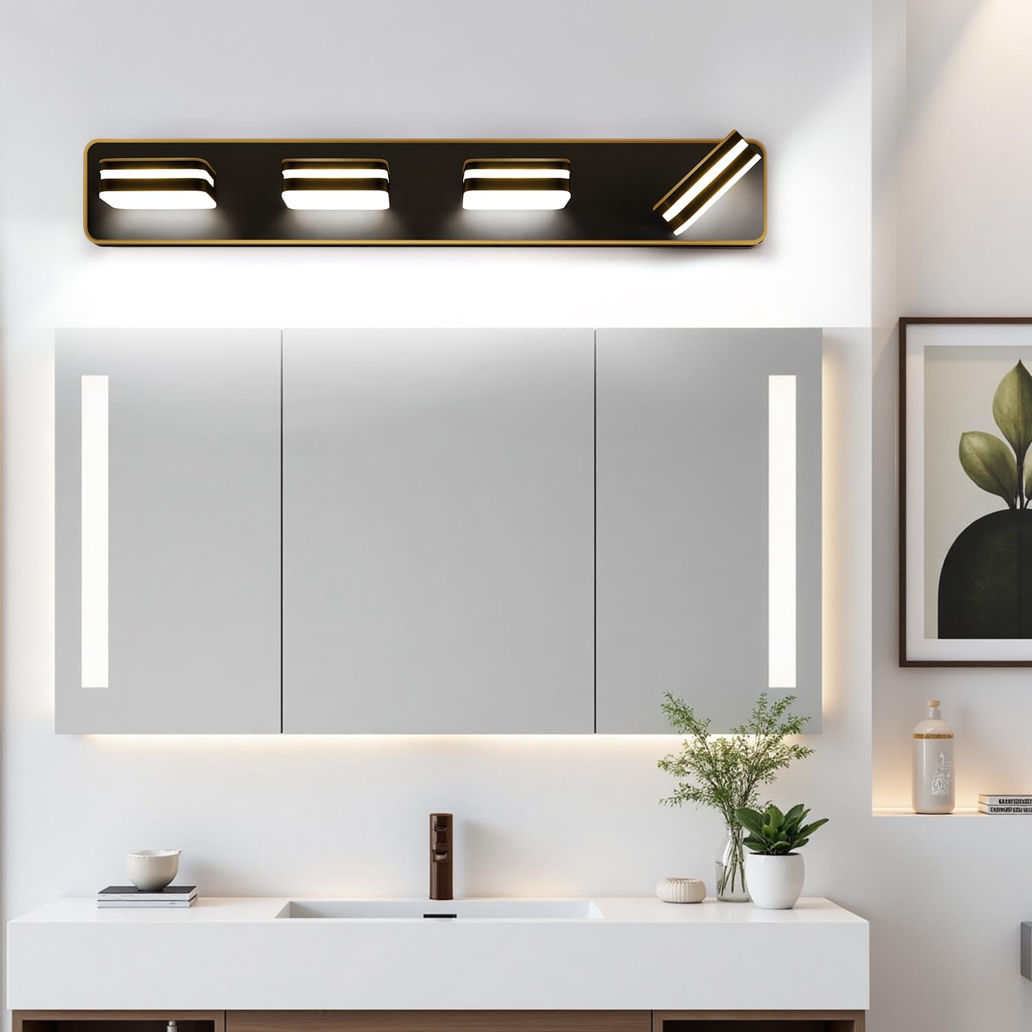 1600Lm Led Modern Bathroom Vanity Light Fixtures  360?Rotate Acrylic Brown And Gold Vanity Lights For Bathroom  Modern Wall Lighting Fixtures Over Mirror Kitchen Living (Natural White Light 5000K)