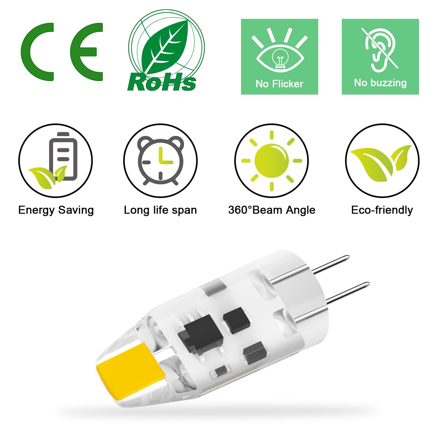 TAIYALOO G4 LED Bulb 10W Equivalent, 1W, Natural White 4000K, Bi-Pin G4 Base, AC/DC 12V, Silica