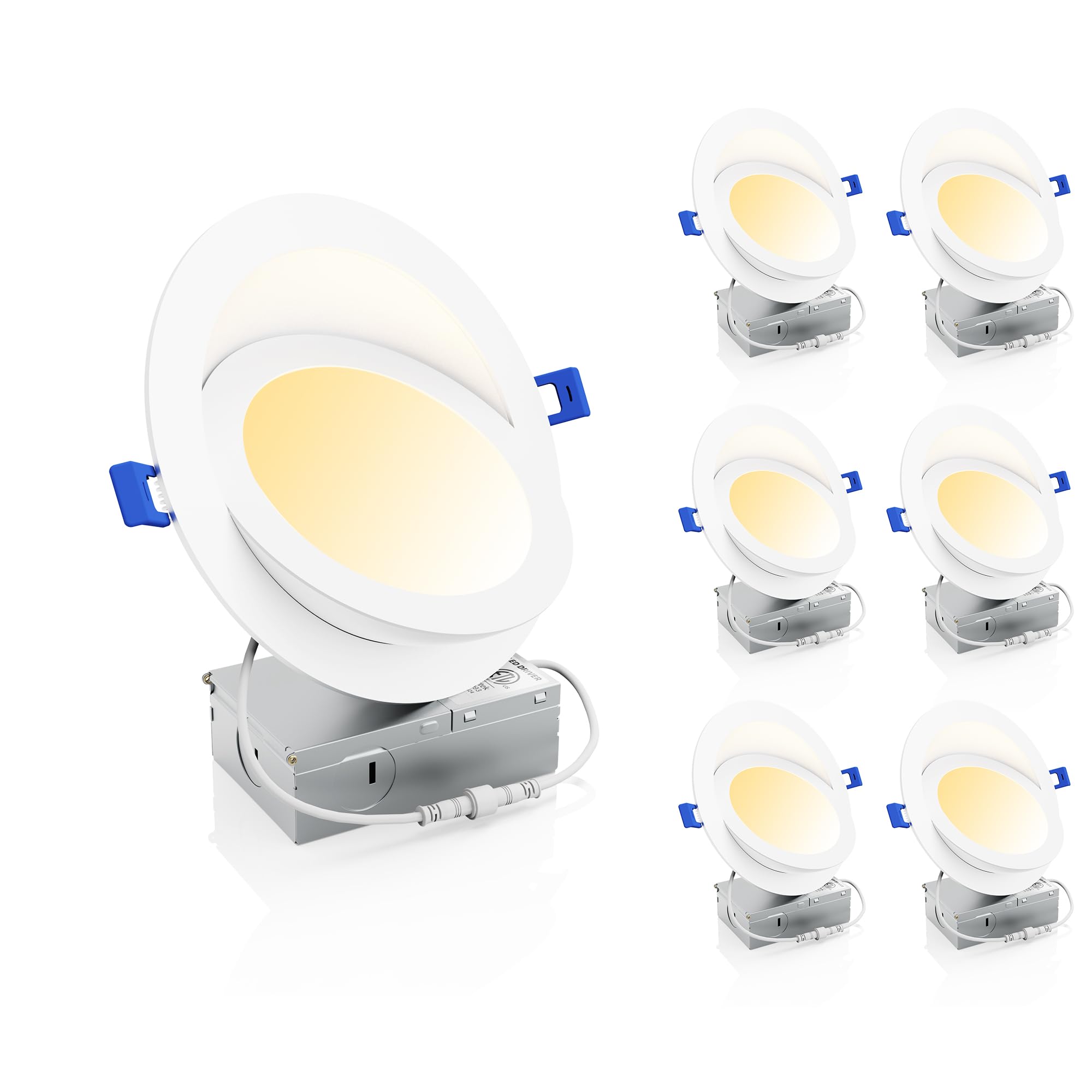 Ensenior 6 Pack 6 Inch Led Eyeball Recessed Lighting, 360°+90° Rotatable And 2700K-5000K Selectable, Dimmable Gimbal Recessed Lights, Canless Angled Adjustable Ceiling Downlight, 1300Lm, 13W=115W-Fcc