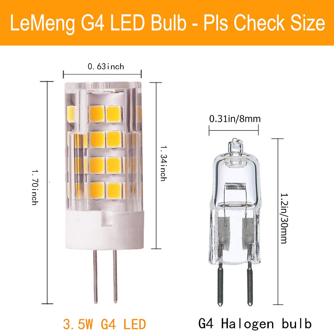 Lemeng G4 Led Bulb 3.5W 2700K Warm White Bi-Pin T3 Jc Type 12Vac/Dc 20-35W Halogen Equivalent Non-Dimmable For Outdoor Landscape