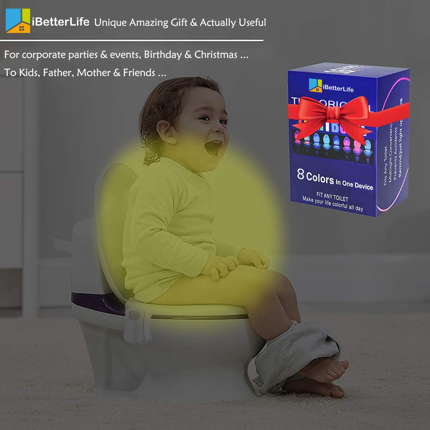 iBetterLife Toilet Light Motion Sensor - 8 Color Changing LED Night Light for Bathroom, 2-Pack, Original Design