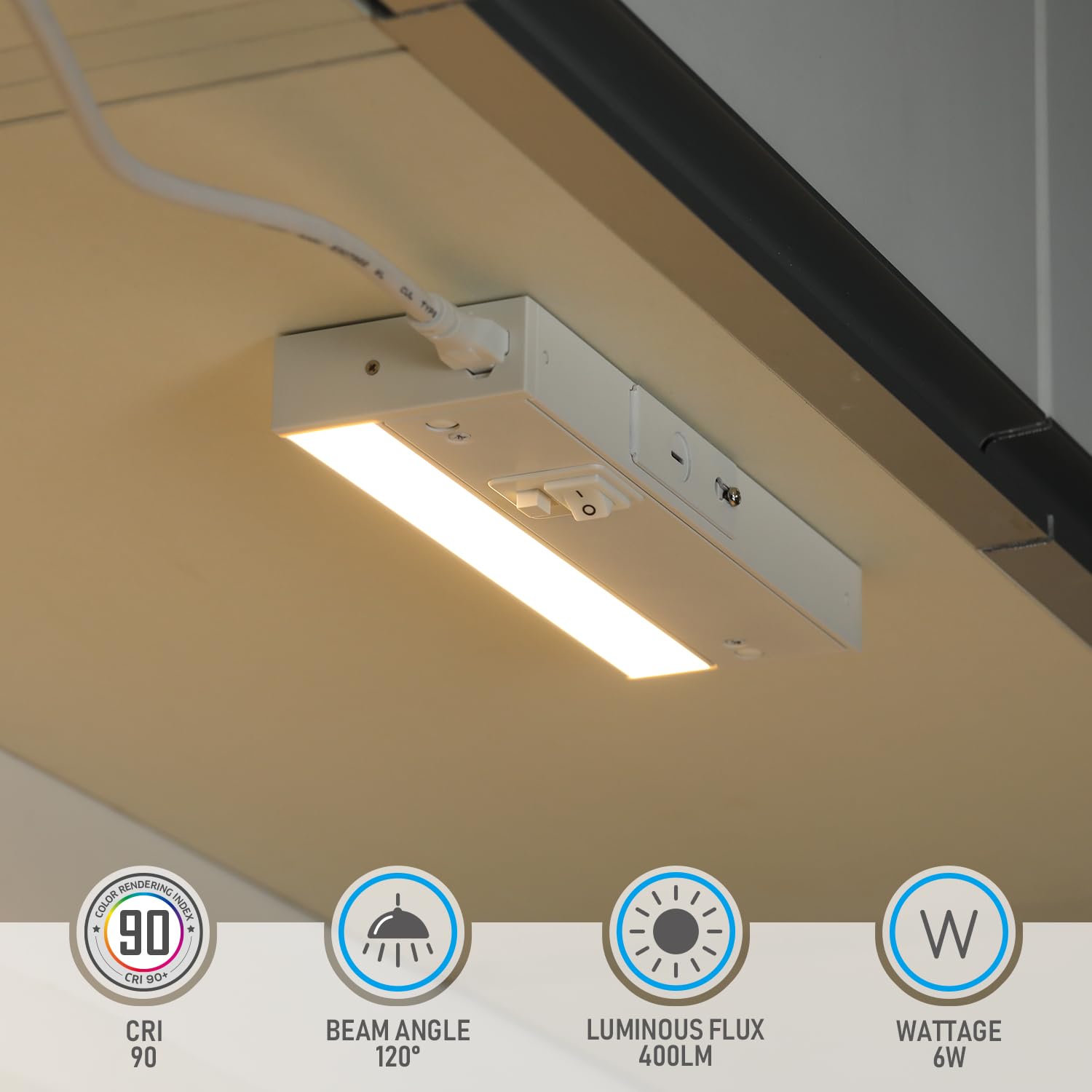 Torchstar Led Under Cabinet Lighting 3Cct, 8 Inch 6W 400Lm, Hardwired & Plug-In, 3 Color Selectable Cri90 120V Es Etl Listed Dimmable Under Counter Lights For Kitchen, White Aluminum Housing, 2 Pack