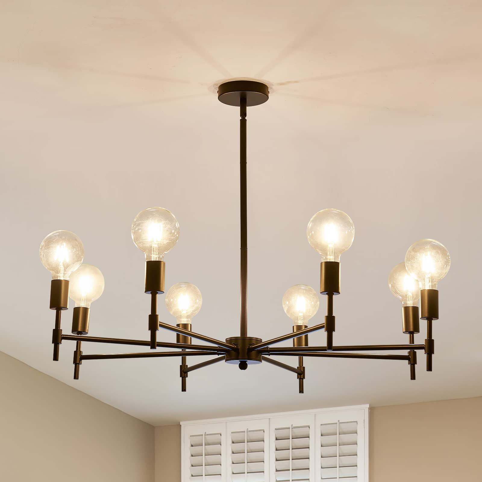 ASGYISA 8-Light Black Sputnik Chandelier Matte Industrial Flush Mount Ceiling Light Fixture Metal Modern Pendant Light for Farmh