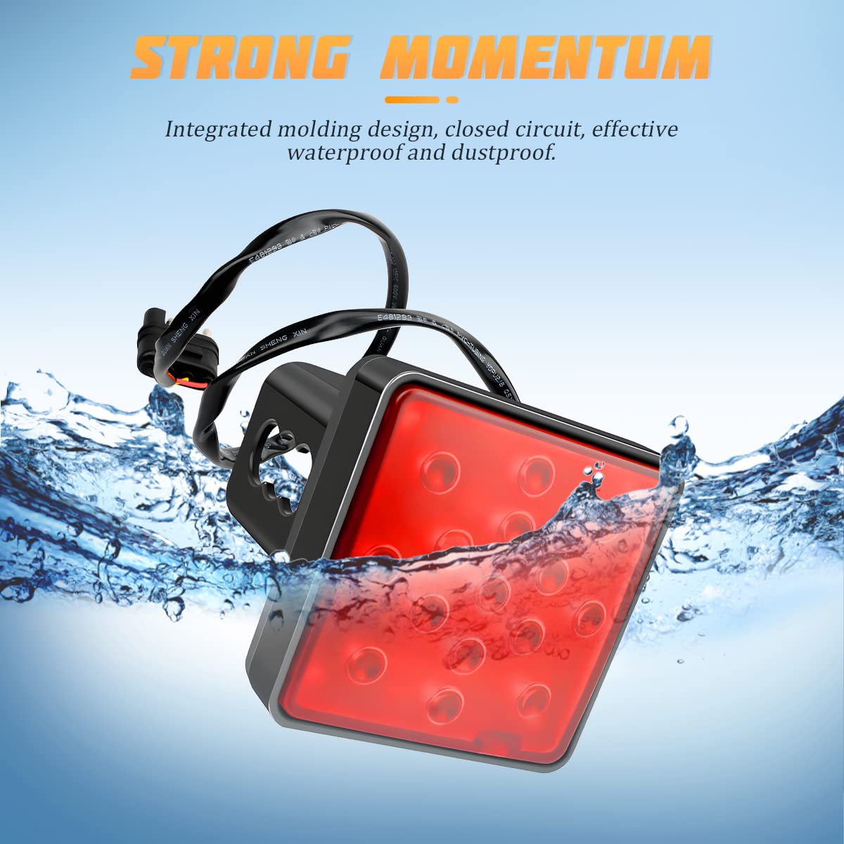 15 Led Red Lens Brake Light Trailer Hitch Cover, Universal Fit 2&quot; Receiver, Super Bright Smoked Lens Square Tail Light, Car Exterior Accessories For Towing Truck Suv Rv (Red Lens Red Light)