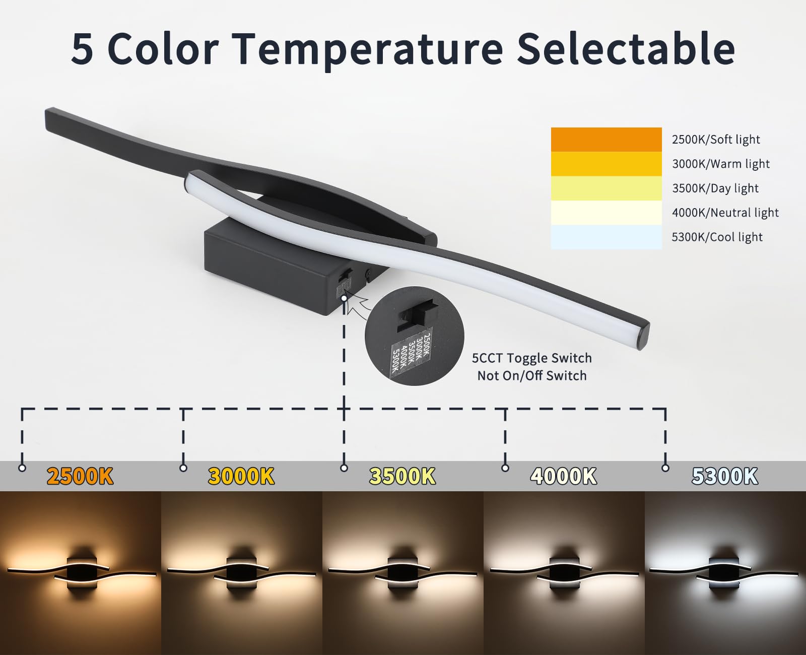 Joossnwell 23" Black Dimmable Vanity Light Fixture, Modern Aluminum Bath Lighting Sconce, Model 3217