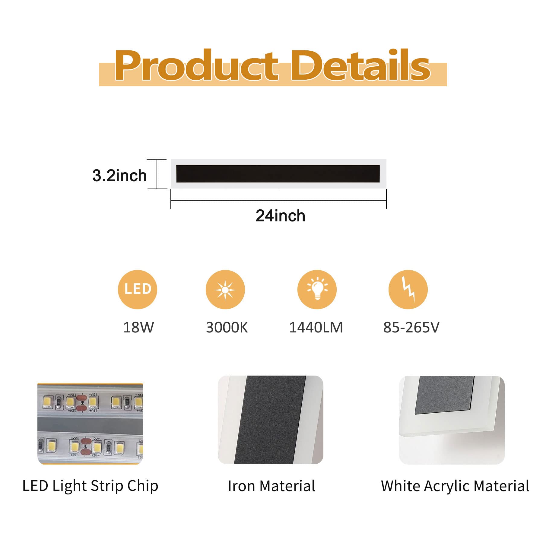 Tewei Black Outdoor Wall Light Fixture, 23.6In Led Sconce, 3000K Warm White, 2-Pack