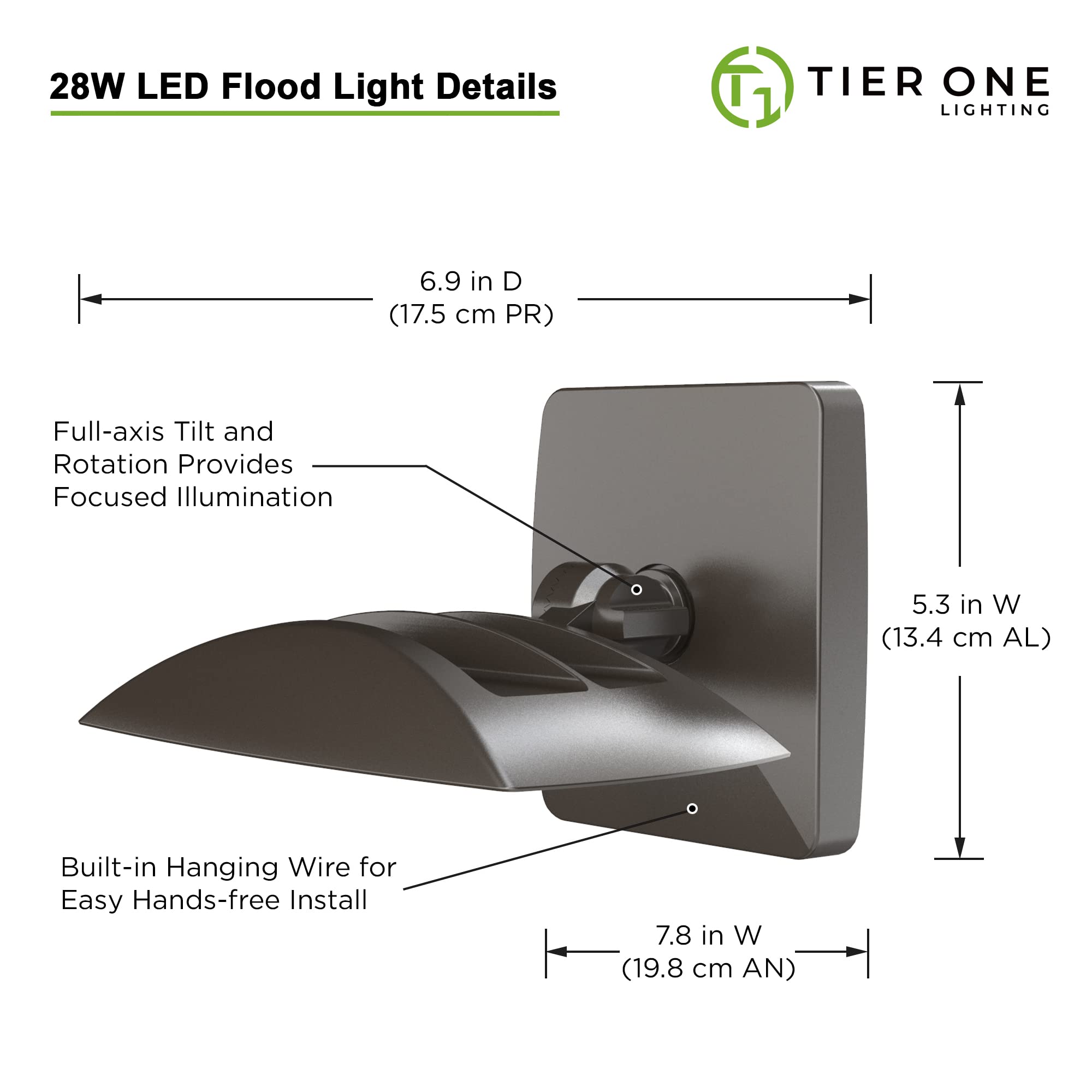 TIERONE 28W LED Flood Light - Remote Control, 5 CCT, Outdoor Security Light, Dark Bronze, UL Listed, IP65 Waterproof, 4 Pack