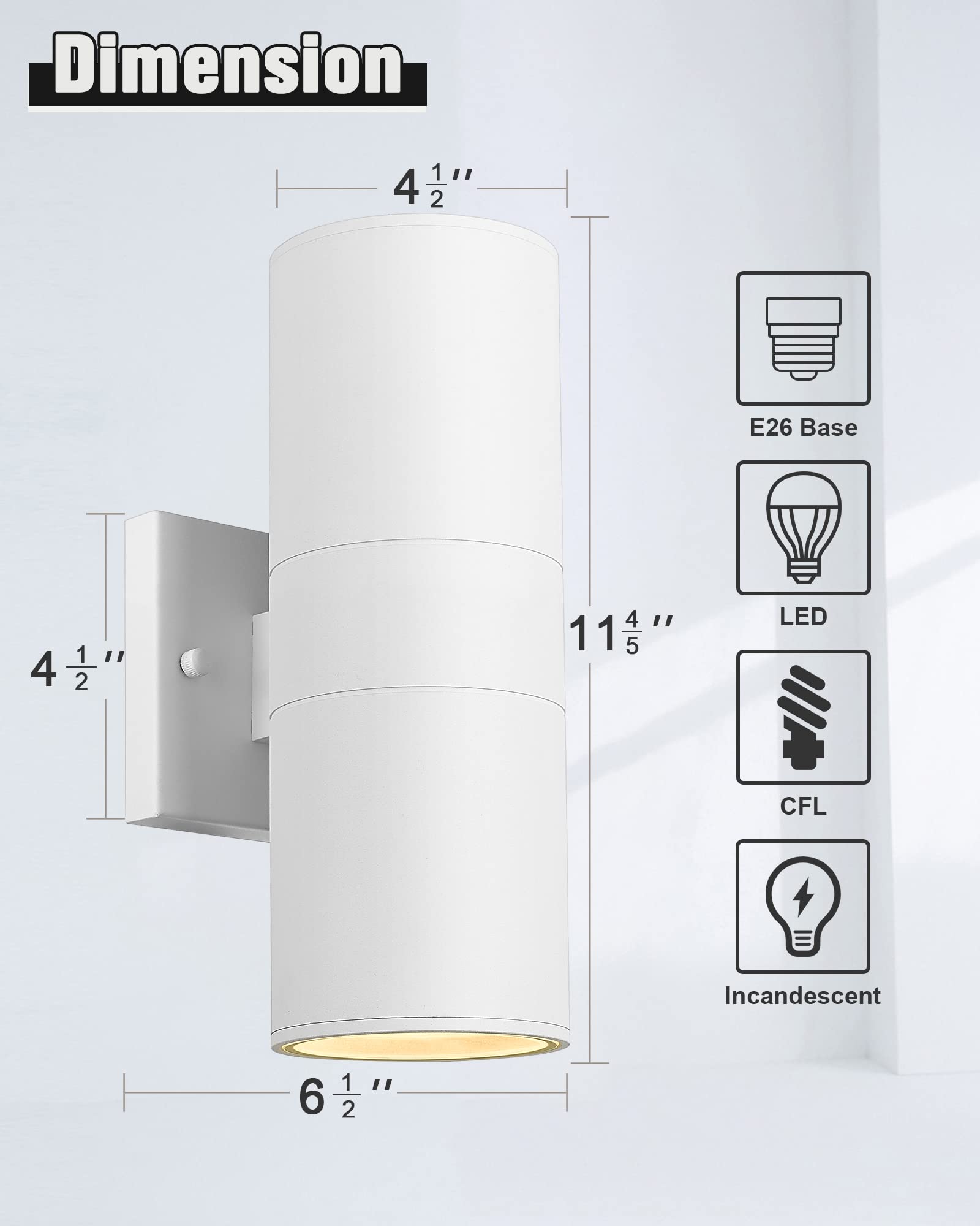 Ken & Ricky White Outdoor Wall Lights,Exterior Sconces Wall Lighting With Tempered Glass Cover,Cylinder Outside Light For House Porch Garage Front Door - 2 Pack