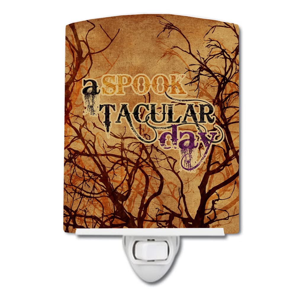 Caroline'S Treasures Sb3016Cnl A Spook Tacular Day Halloween Ceramic Night Light Compact, Ul-Certified, Ideal For Bedroom, Bathroom, Nursery, Hallway, Kitchen, 6X4X3, Multicolor