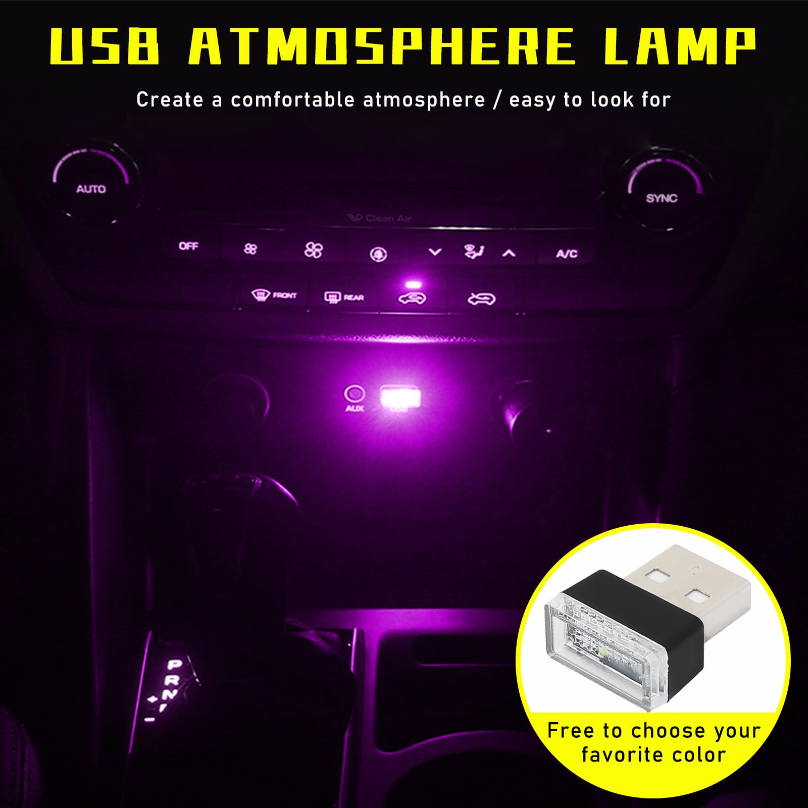 Augeny Usb Led Car Interior Atmosphere Lamp - 4 Pcs Portable Auto Ambient Lighting Kit, 2 Red + 2 Purple For Most Vehicles