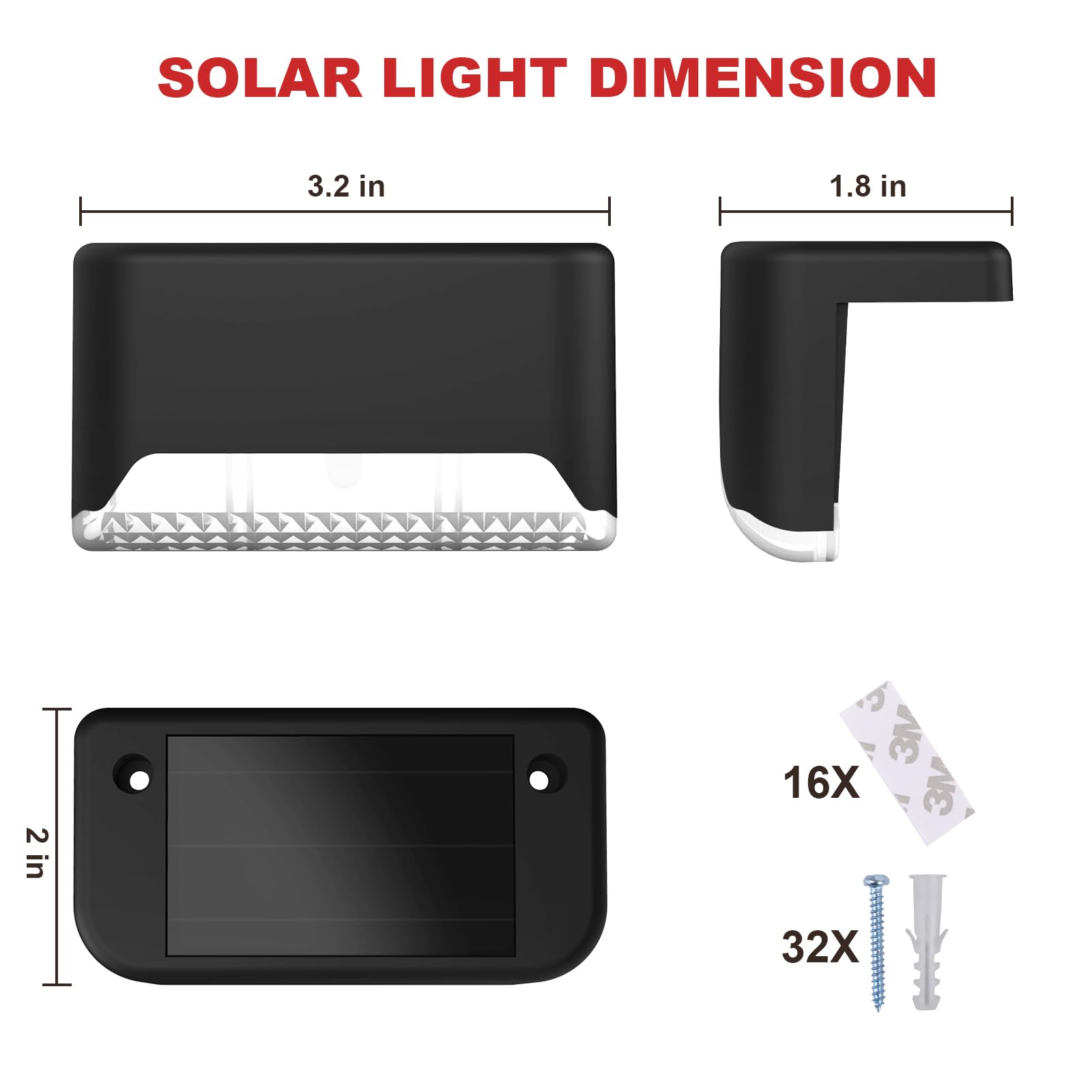 pearlstar Solar Deck Lights, 16 Pack Waterproof LED Stair Lights, Black (White Light), Model: 766b1718, for Outdoor Use