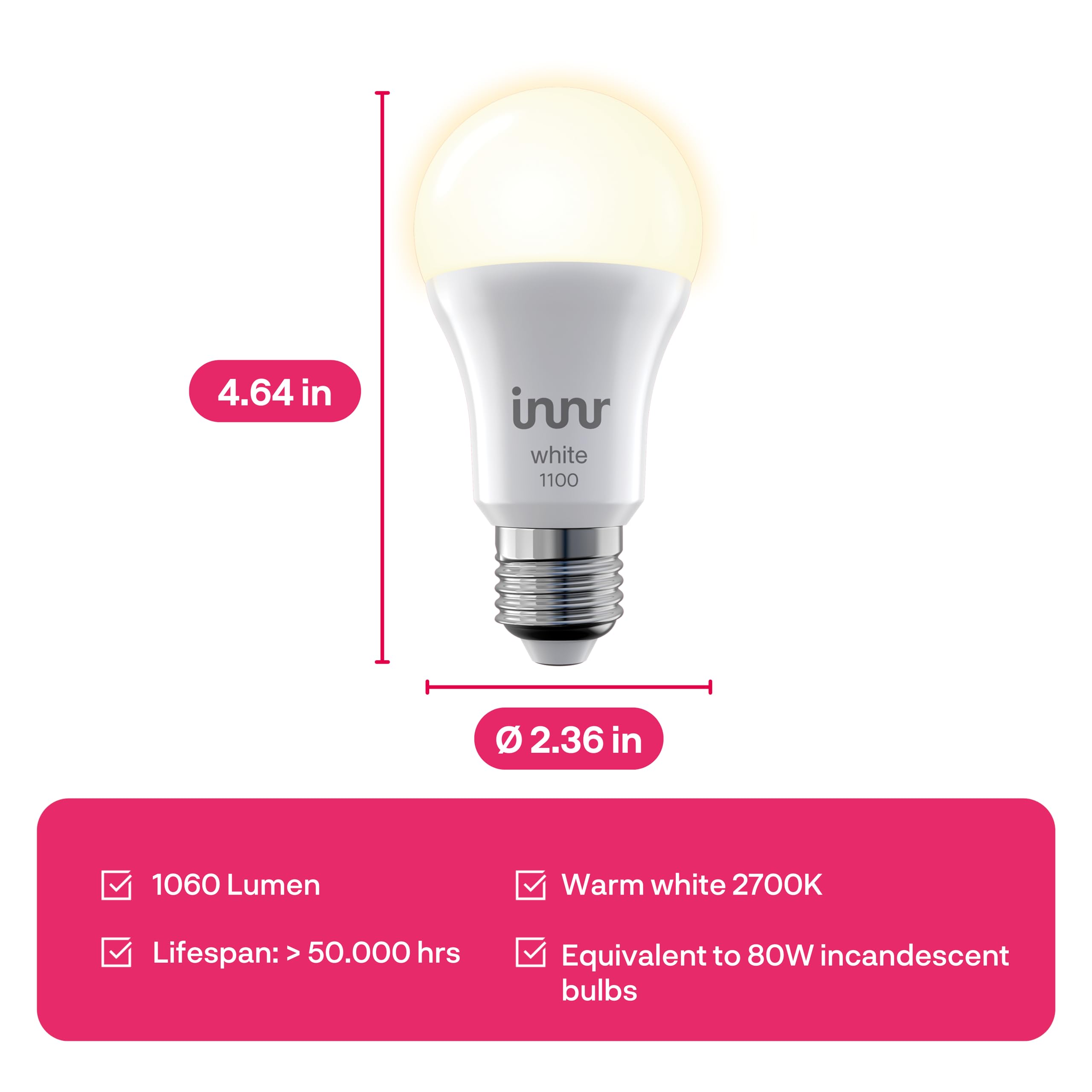 Innr Smart Light Bulbs, A19 Zigbee, Works With Philips Hue* And Alexa (Bridge Required), Soft White Light Bulb, Dimmable, E26 Le