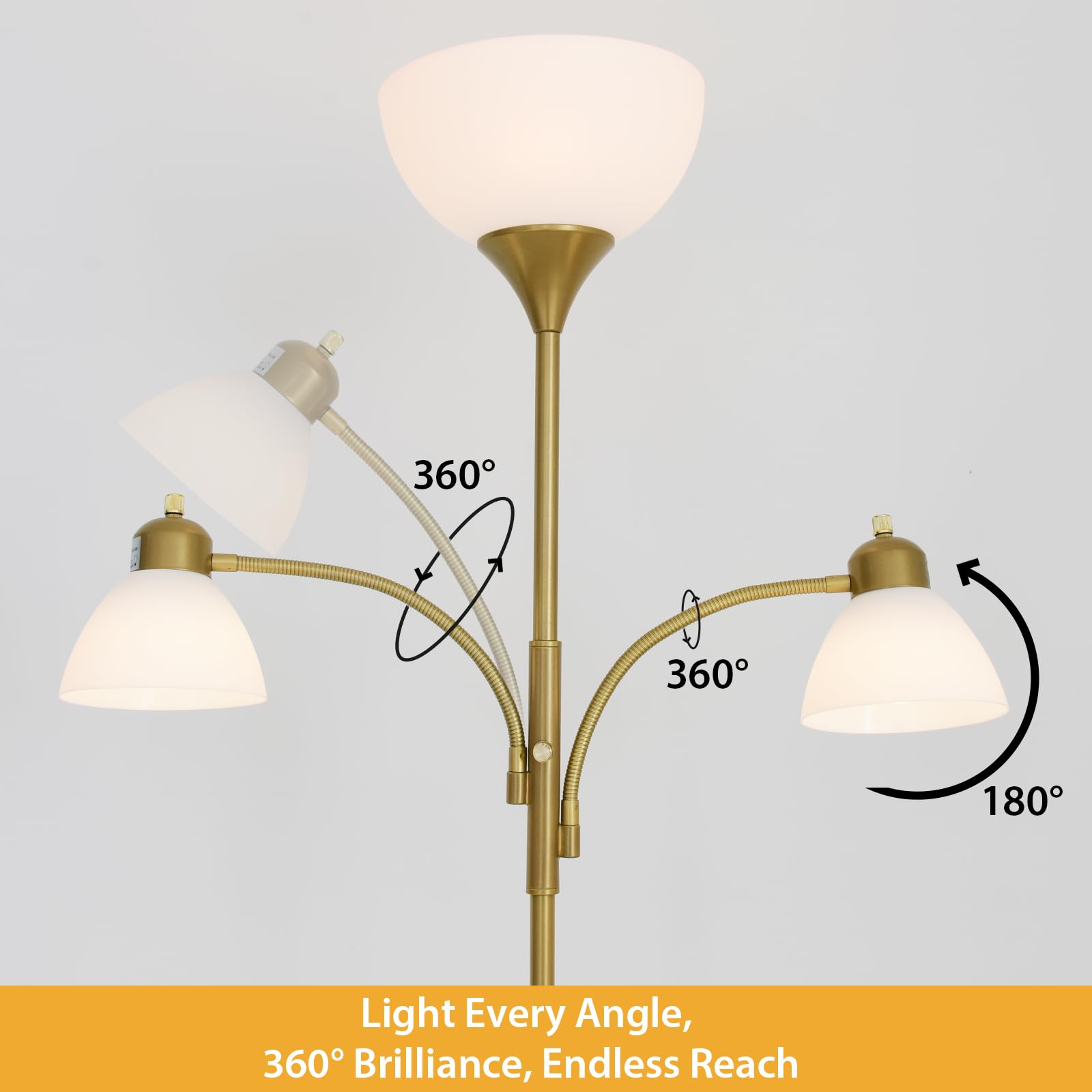 RISLG Floor Lamp - Adjustable Stepless Dimming, 3 Lights, Modern Gold Design for Living Room, Bedroom, Office, Model RS-US 6211